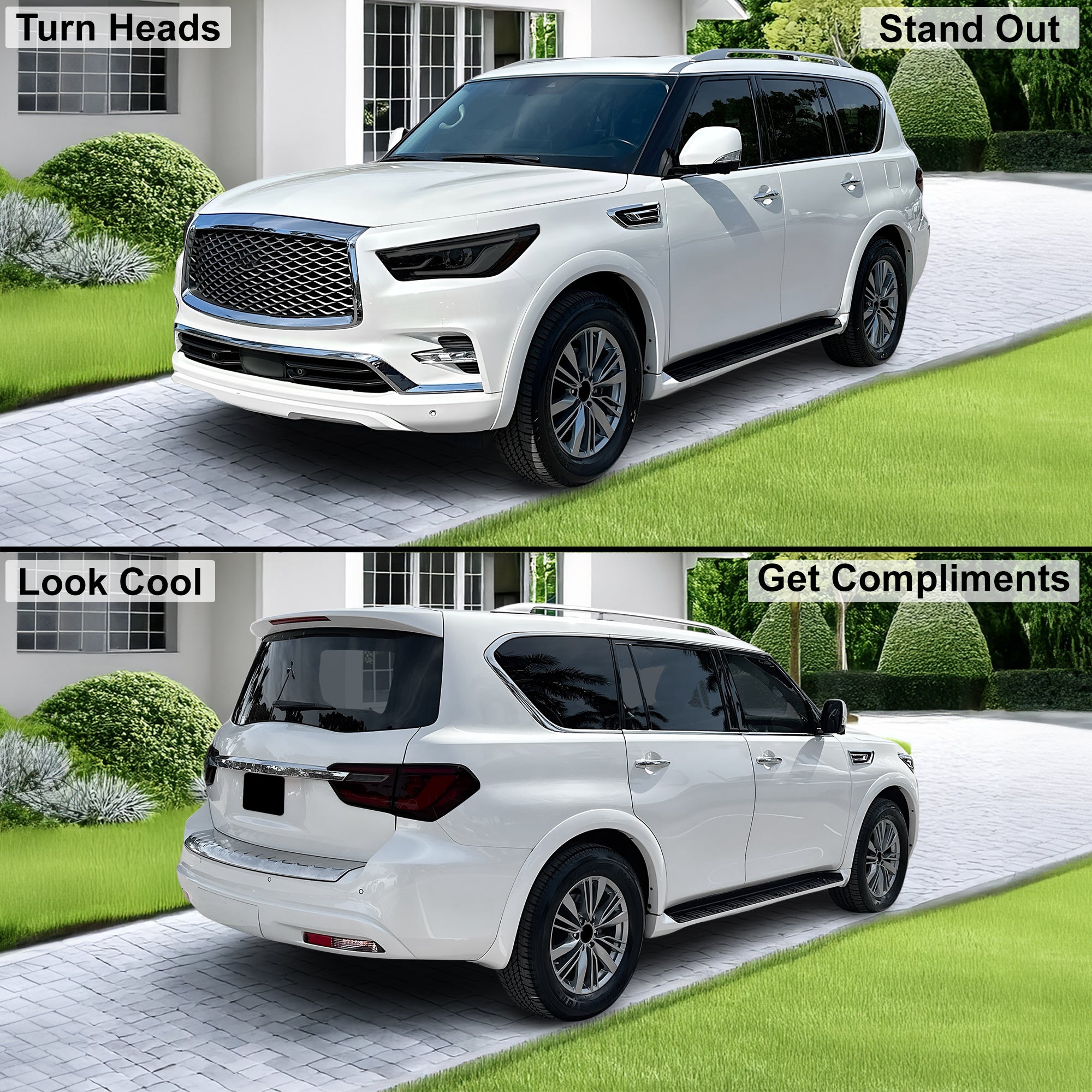 Full Headlight Taillight Precut Smoked PPF Tint Kit Film Overlay Fits Infiniti QX80 2018 - 2024 - Bogar Tech Designs