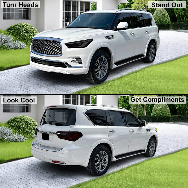 Full Headlight Taillight Precut Smoked PPF Tint Kit Film Overlay Fits Infiniti QX80 2018 - 2024 - Bogar Tech Designs
