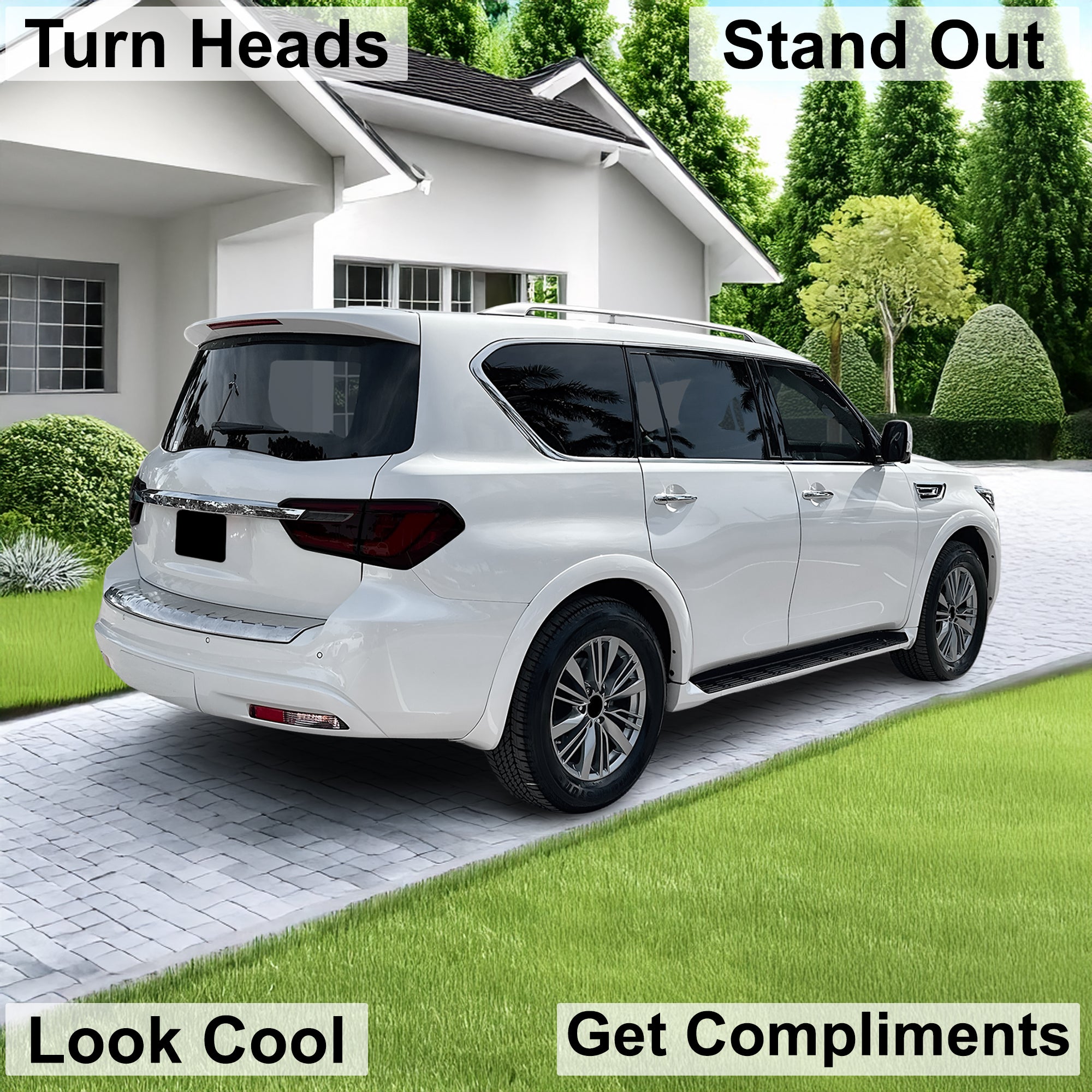 Full Headlight Taillight Precut Smoked PPF Tint Kit Film Overlay Fits Infiniti QX80 2018 - 2024 - Bogar Tech Designs