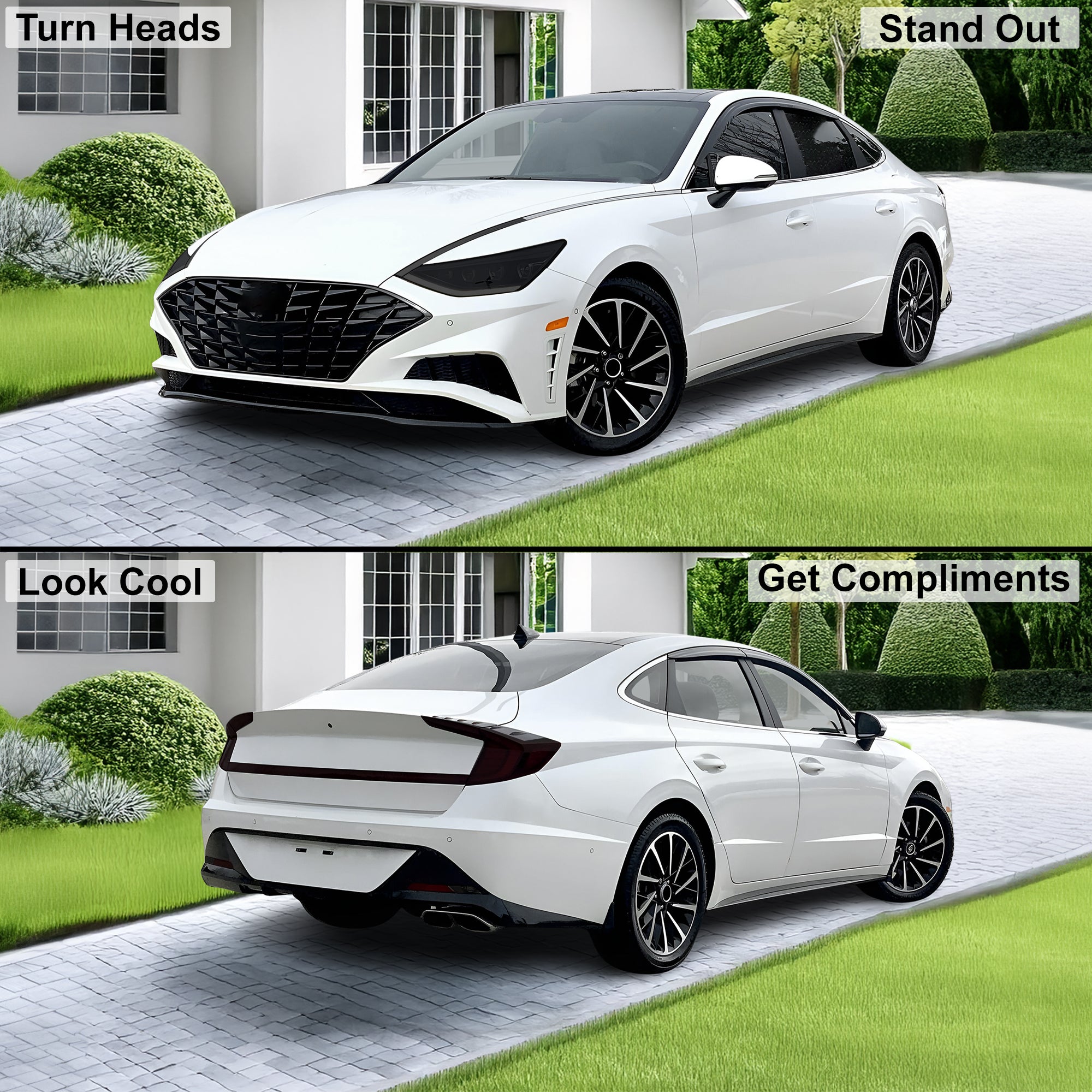 Full Headlight Taillight Precut Smoked PPF Tint Kit Film Overlay Fits Hyundai Sonata 2020 - 2023 - Bogar Tech Designs