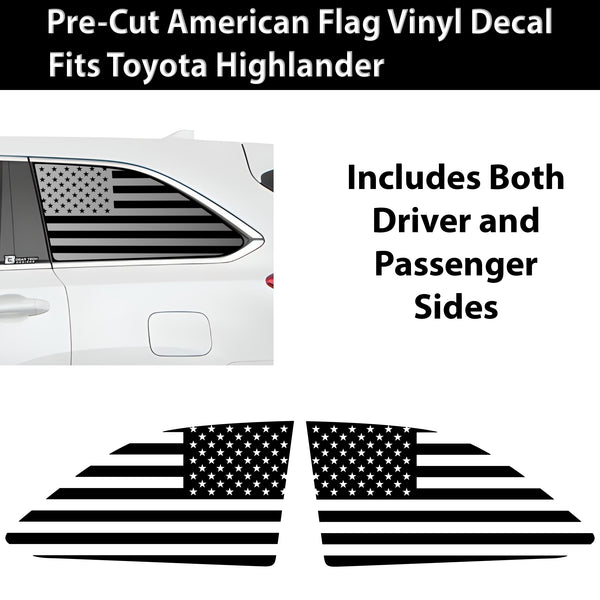 American Flag Quarter Window Vinyl Decal Stickers Fits Toyota Highlander 2014 - 2019 - Bogar Tech Designs