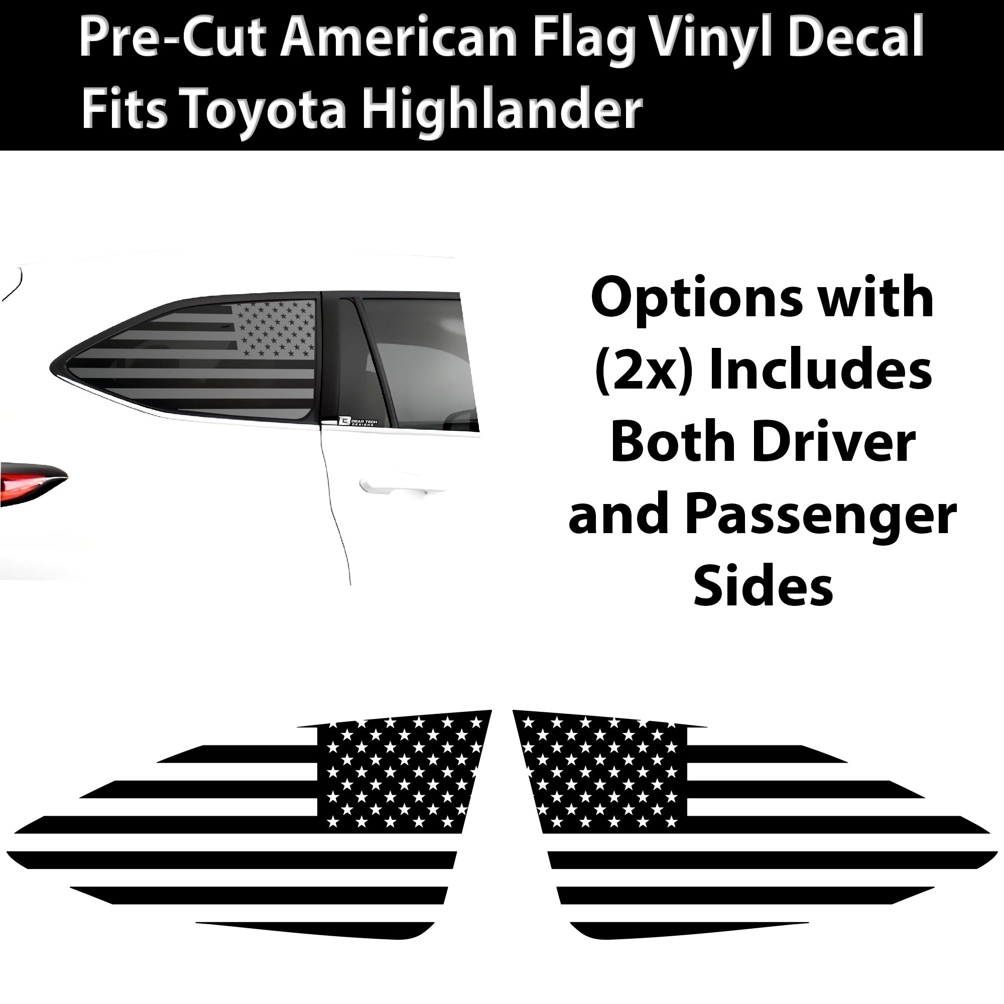 American Flag Quarter Window Vinyl Decal Stickers Fits Toyota Highlander 2020 - 2025 - Bogar Tech Designs