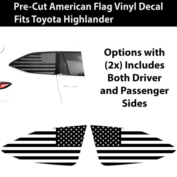 American Flag Quarter Window Vinyl Decal Stickers Fits Toyota Highlander 2020-2025