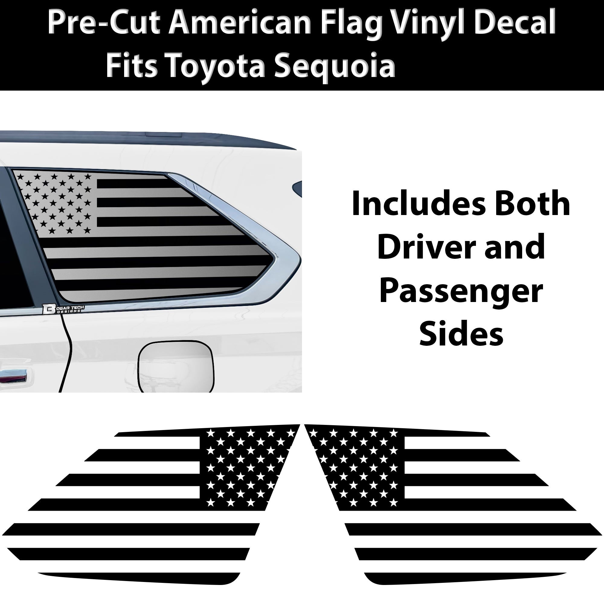 Quarter Window American Flag Vinyl Decal Stickers Fits Toyota Sequoia 2023 - 2025 - Bogar Tech Designs