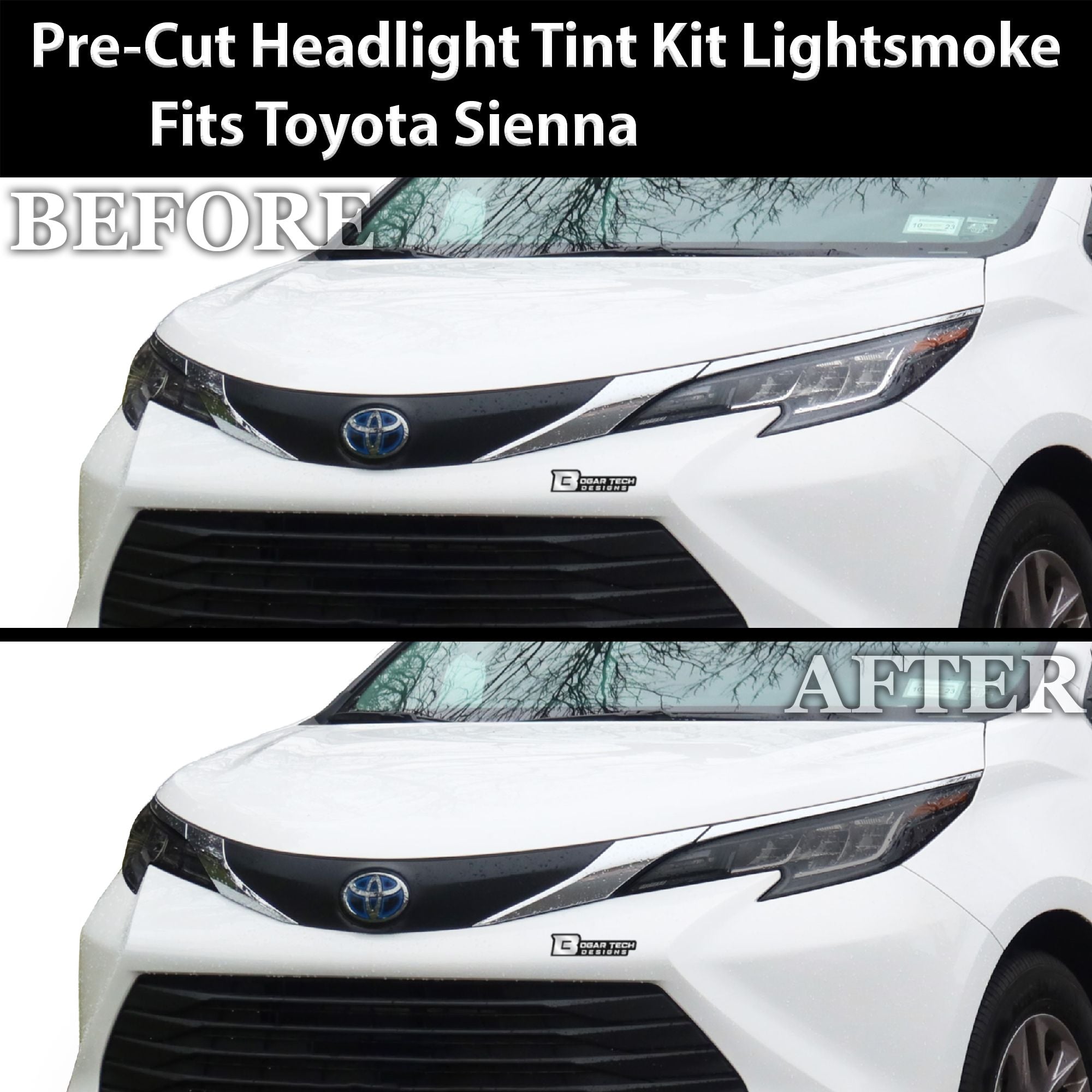 Full Headlight Taillight Precut Smoked PPF Tint Kit Film Overlay Fits Toyota Sienna 2021 - 2023 - Bogar Tech Designs