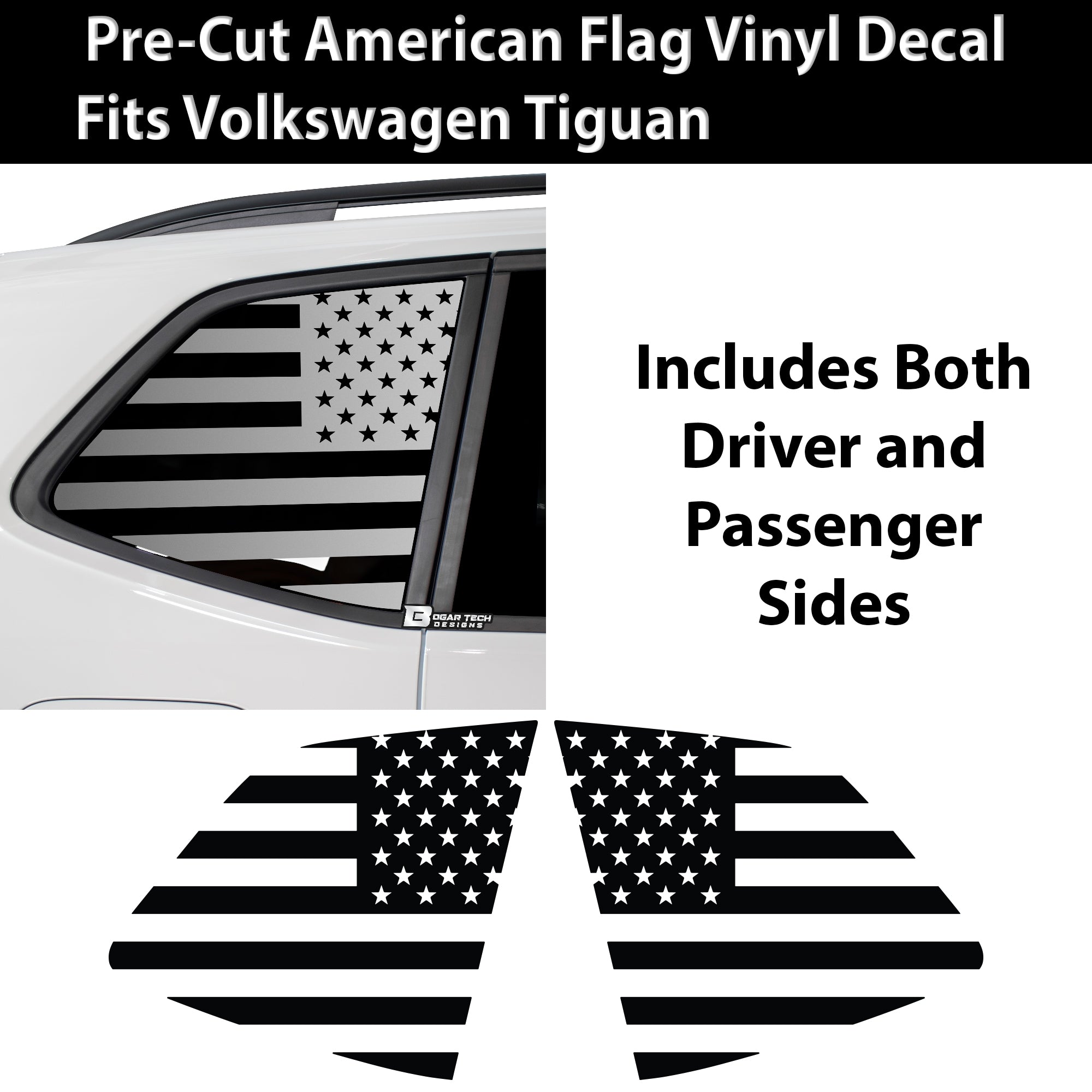 Quarter Window American Flag Vinyl Decal Stickers Fits Volkswagen Tiguan 2018 - 2024 - Bogar Tech Designs