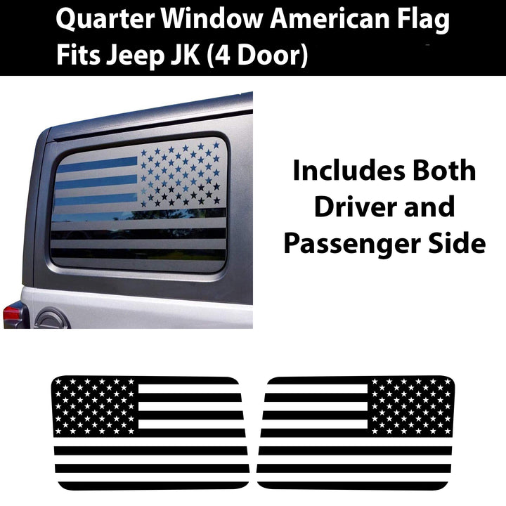 American Flag Window Vinyl Decal Stickers Fits 4 Door Jeep Wrangler JKU 2011 - 2018 - Bogar Tech Designs