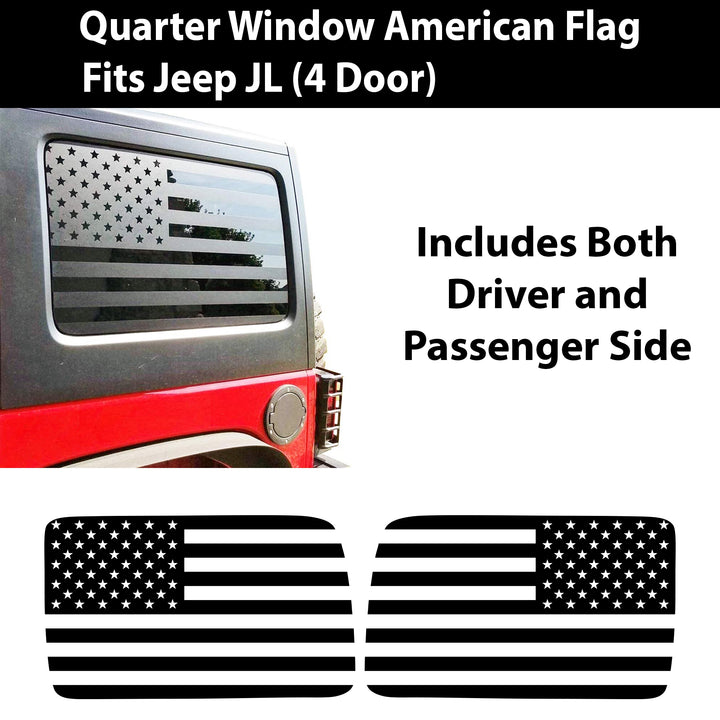 American Flag Window Vinyl Decal Stickers Fits 4 Door Jeep Wrangler JLU 2018 - 2025 - Bogar Tech Designs