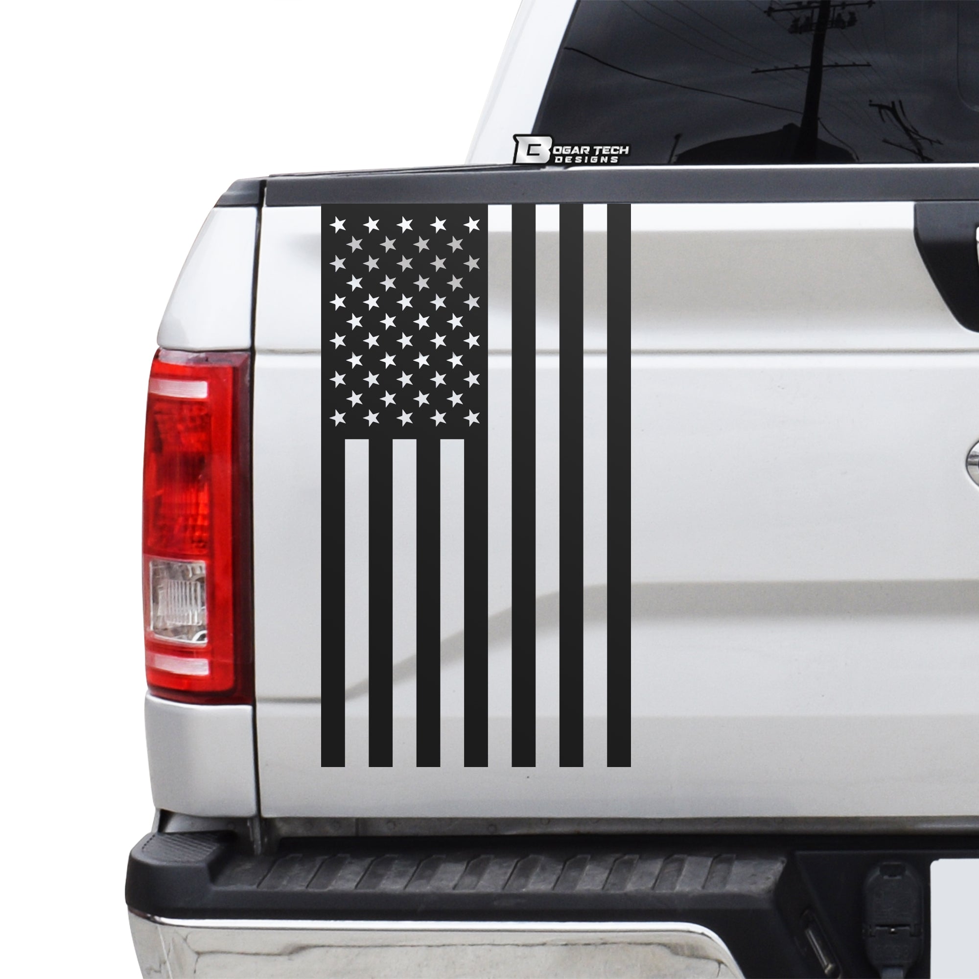 Precut American Flag Side Rear Tailgate Decal Stickers fits Most Pick Up Trucks - Bogar Tech Designs