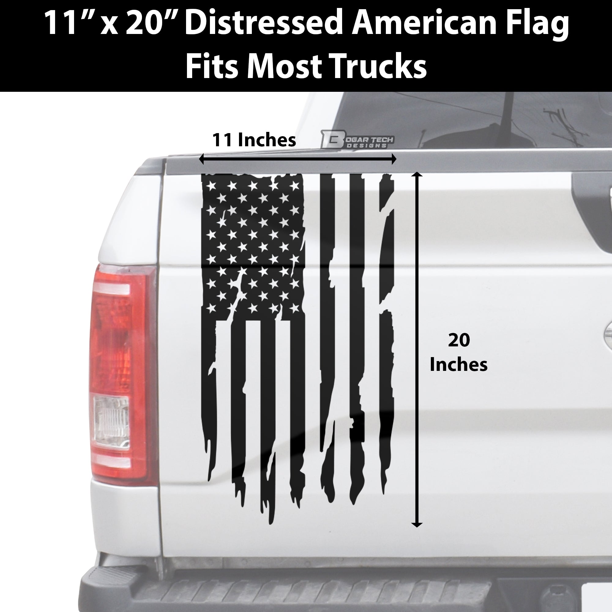Precut American Flag Side Rear Tailgate Decal Stickers fits Most Pick Up Trucks - Bogar Tech Designs