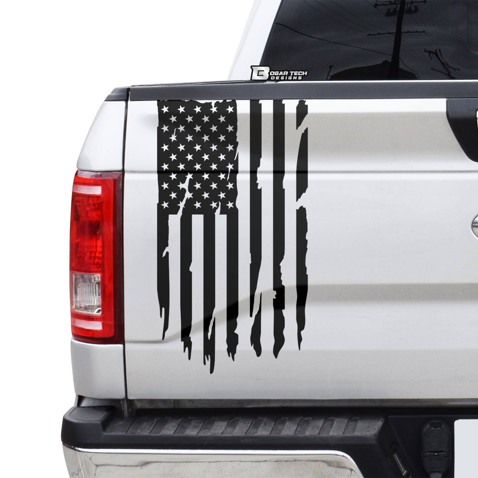 Precut American Flag Side Rear Tailgate Decal Stickers fits Most Pick Up Trucks - Bogar Tech Designs