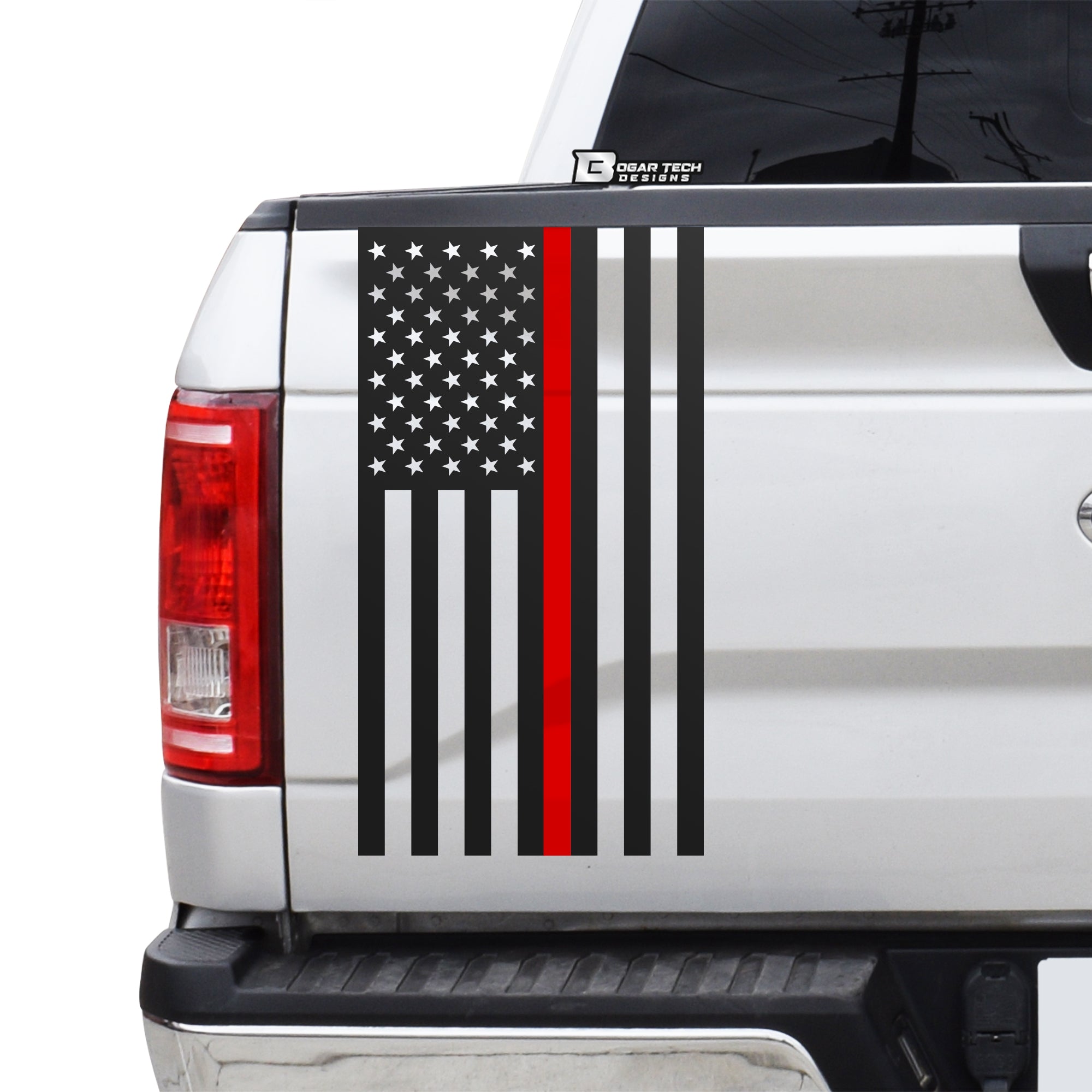 Precut American Flag Side Rear Tailgate Decal Stickers fits Most Pick Up Trucks - Bogar Tech Designs