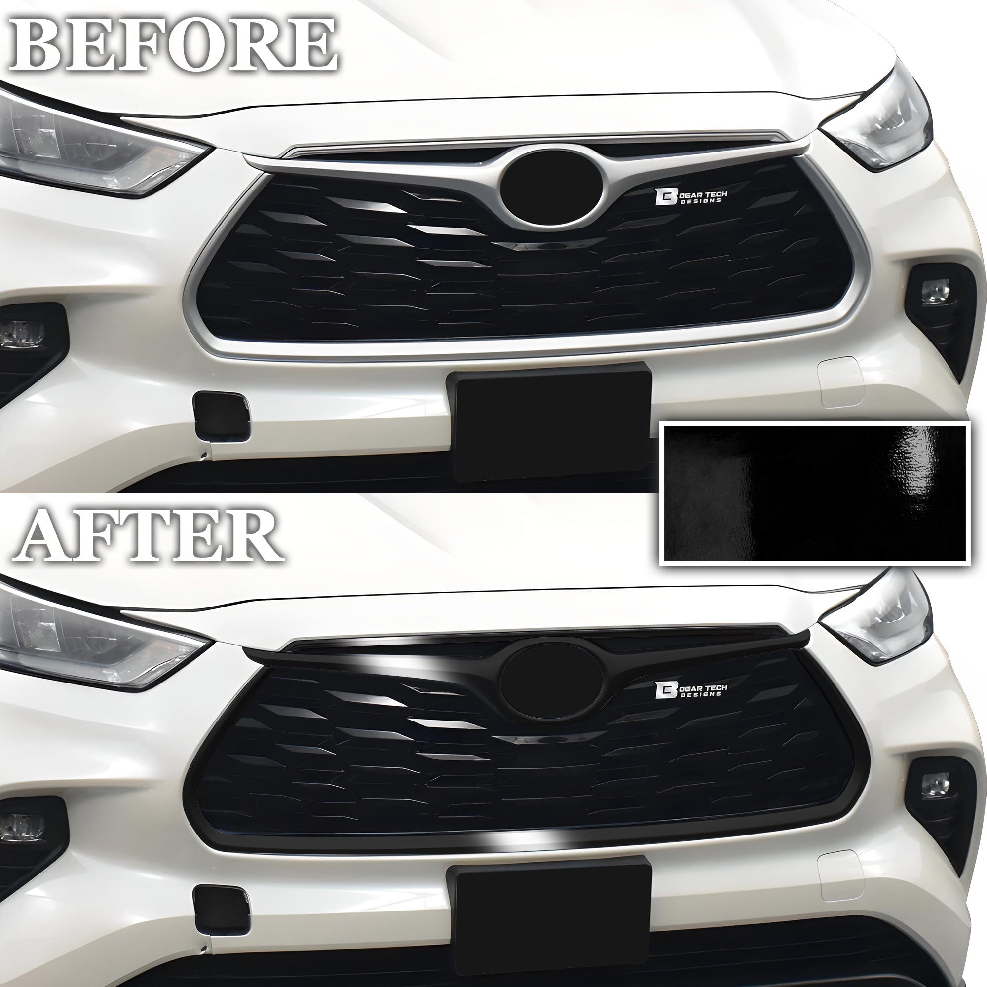 Vinyl Chrome Delete Sides Front Rear Bumper Trim Blackout Decal Stickers Overlay Film Fits Toyota Highlander 2020 - 2025 - Bogar Tech Designs