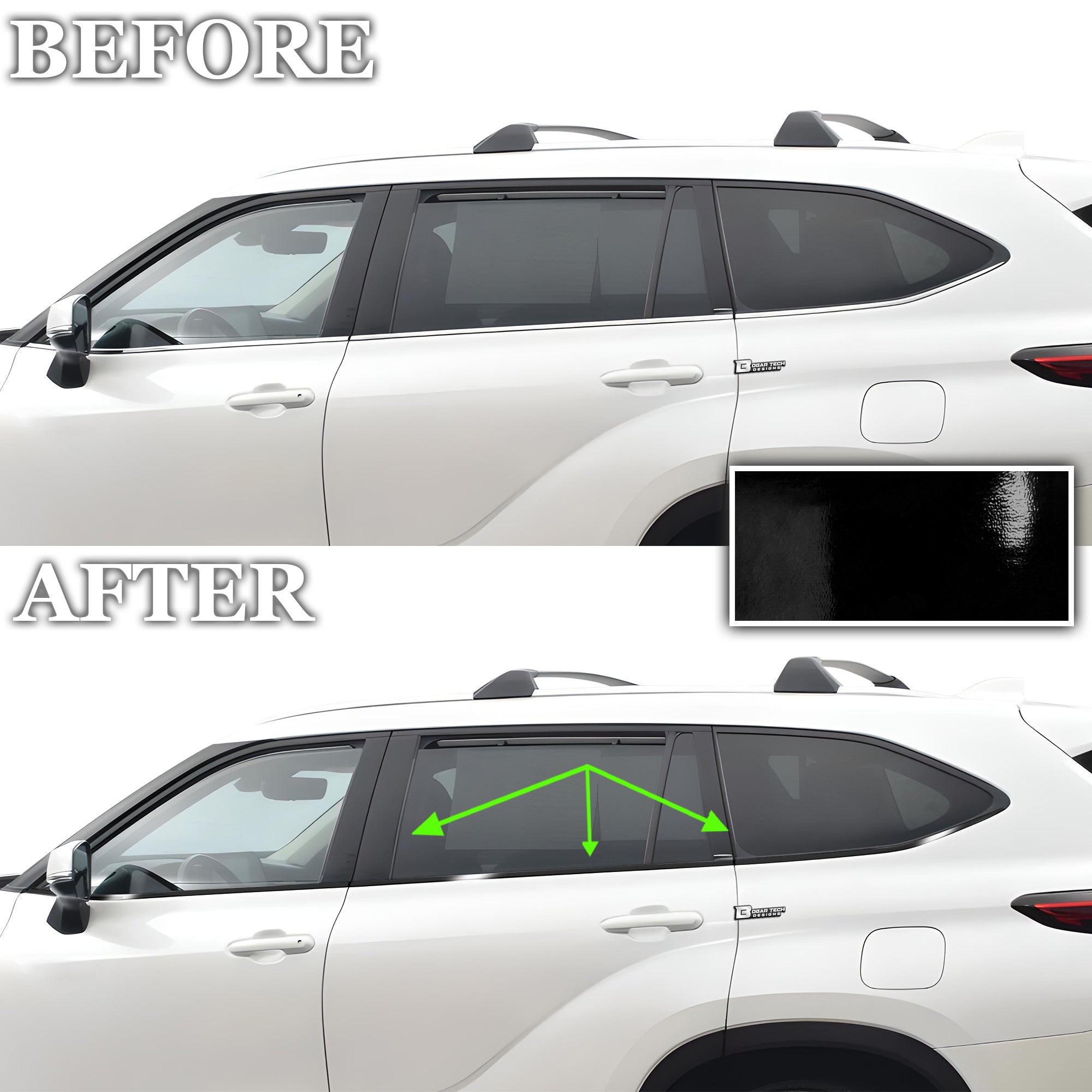 Vinyl Chrome Delete Sides Front Rear Bumper Trim Blackout Decal Stickers Overlay Film Fits Toyota Highlander 2020 - 2025 - Bogar Tech Designs