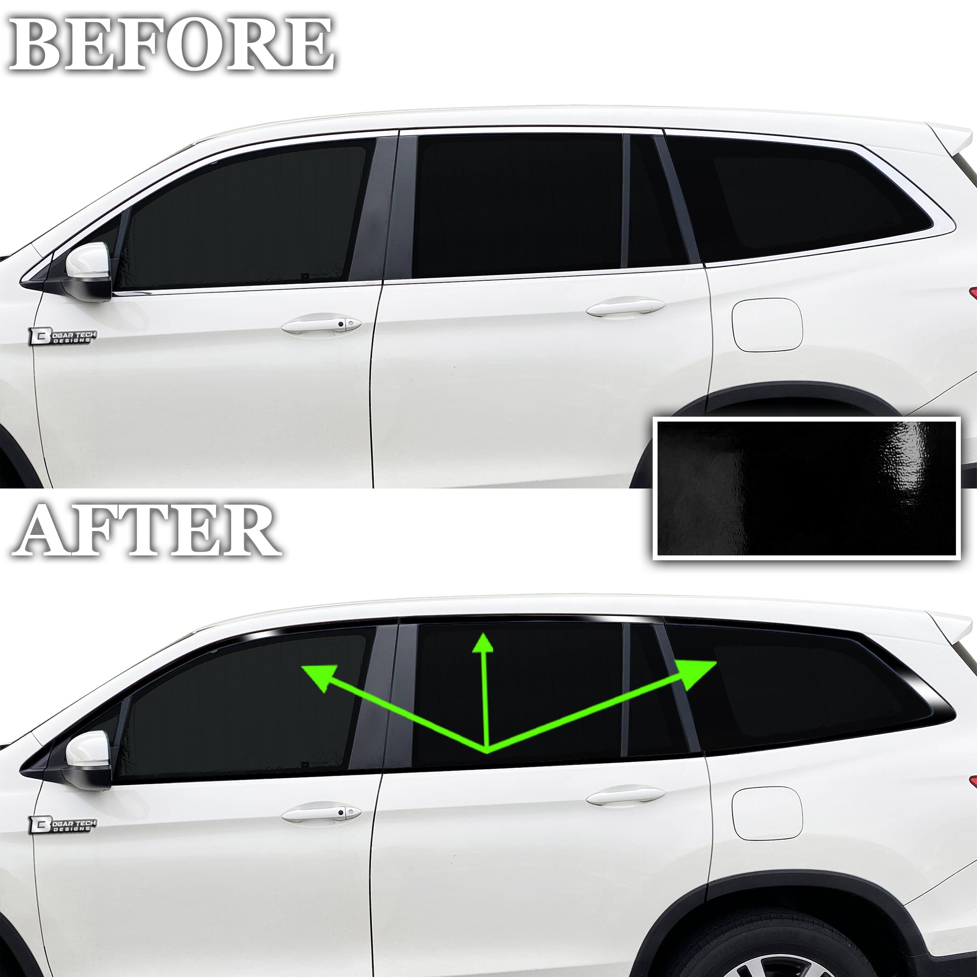 Window Vinyl Chrome Delete Trim Blackout Decal Stickers Overlay Film Fits Honda Pilot 2016 - 2022 - Bogar Tech Designs