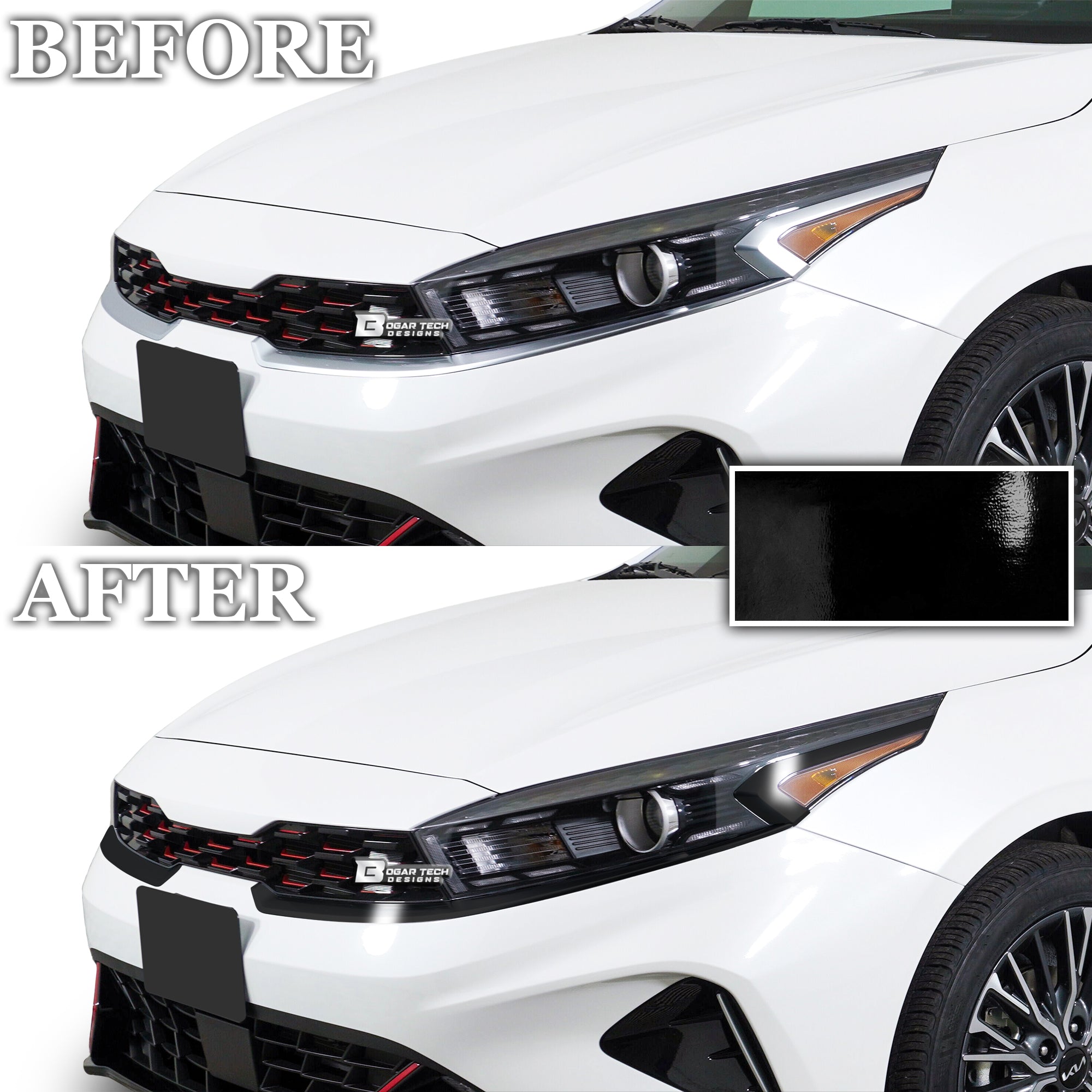 Vinyl Chrome Delete Wheel Front Bumper Grille Trim Blackout Decal Stickers Overlay Film Fits Kia Forte 2019 - 2024 - Bogar Tech Designs