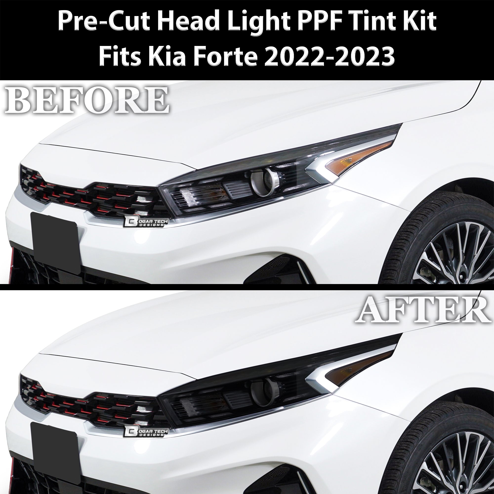 Full Headlight Taillight Precut Smoked PPF Tint Kit Film Overlay Fits Kia Forte 2019 - 2024 - Bogar Tech Designs