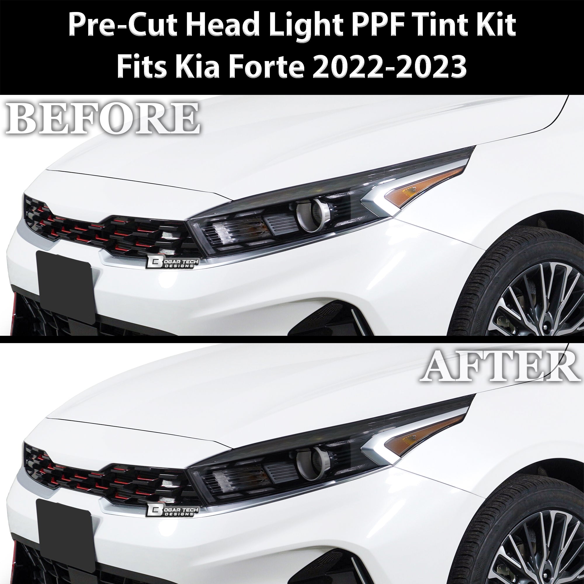 Full Headlight Taillight Precut Smoked PPF Tint Kit Film Overlay Fits Kia Forte 2019 - 2024 - Bogar Tech Designs