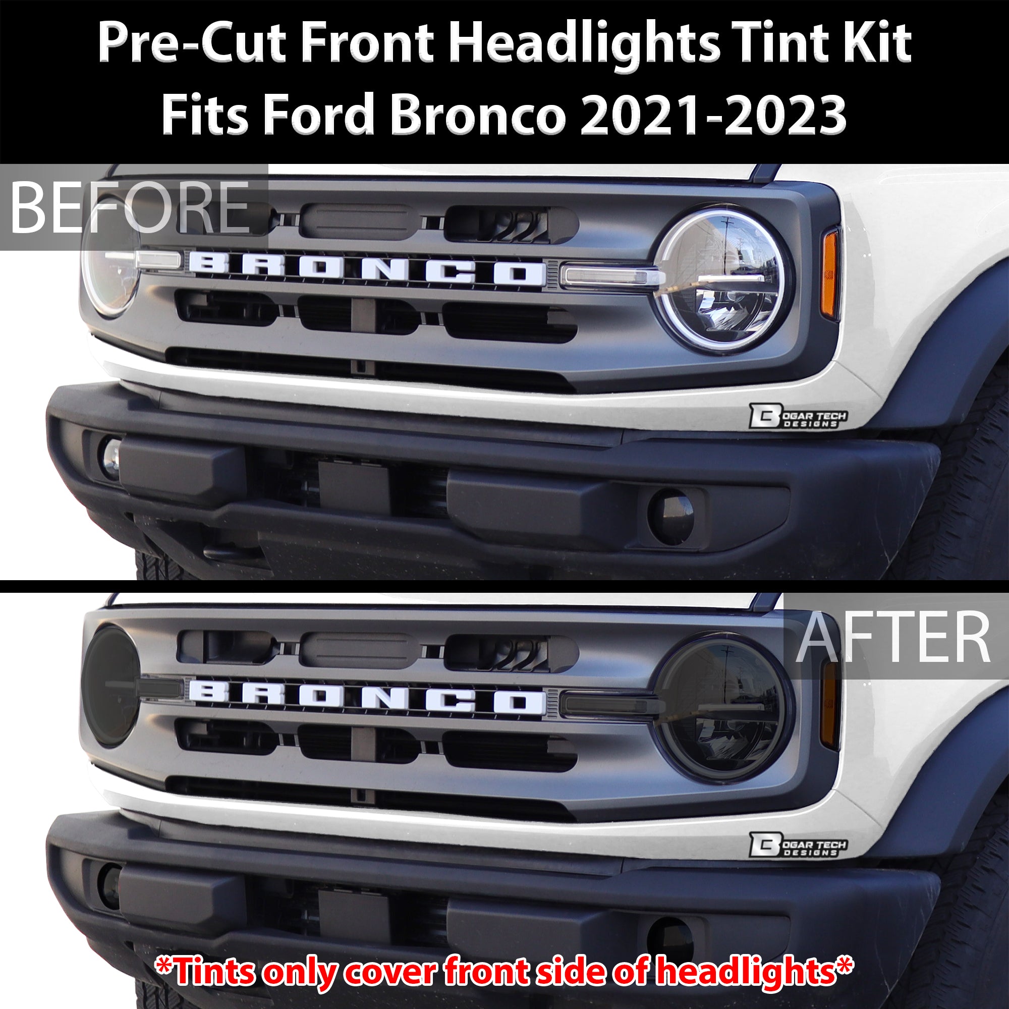 Headlight Reverse Light Precut Tint Overlay Fits Ford Bronco 2021 - 2025 - Bogar Tech Designs