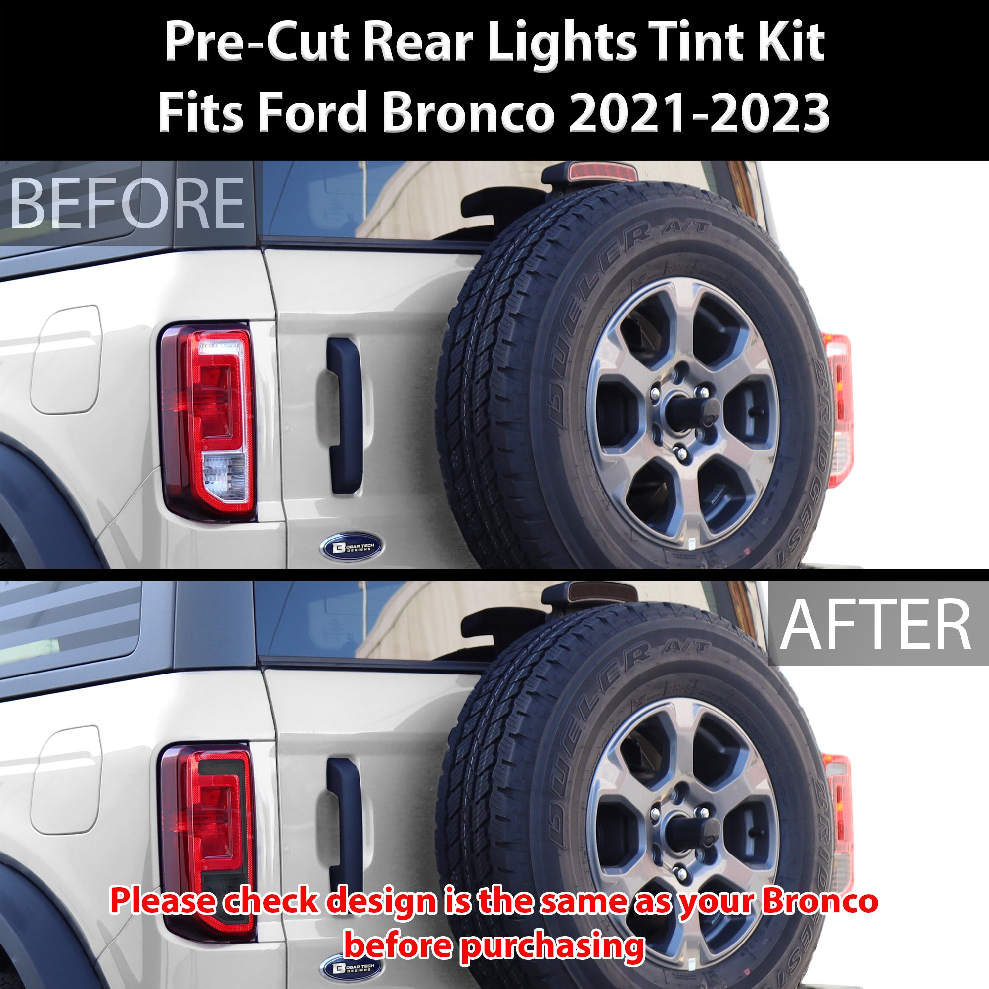 Headlight Reverse Light Precut Tint Overlay Fits Ford Bronco 2021 - 2025 - Bogar Tech Designs