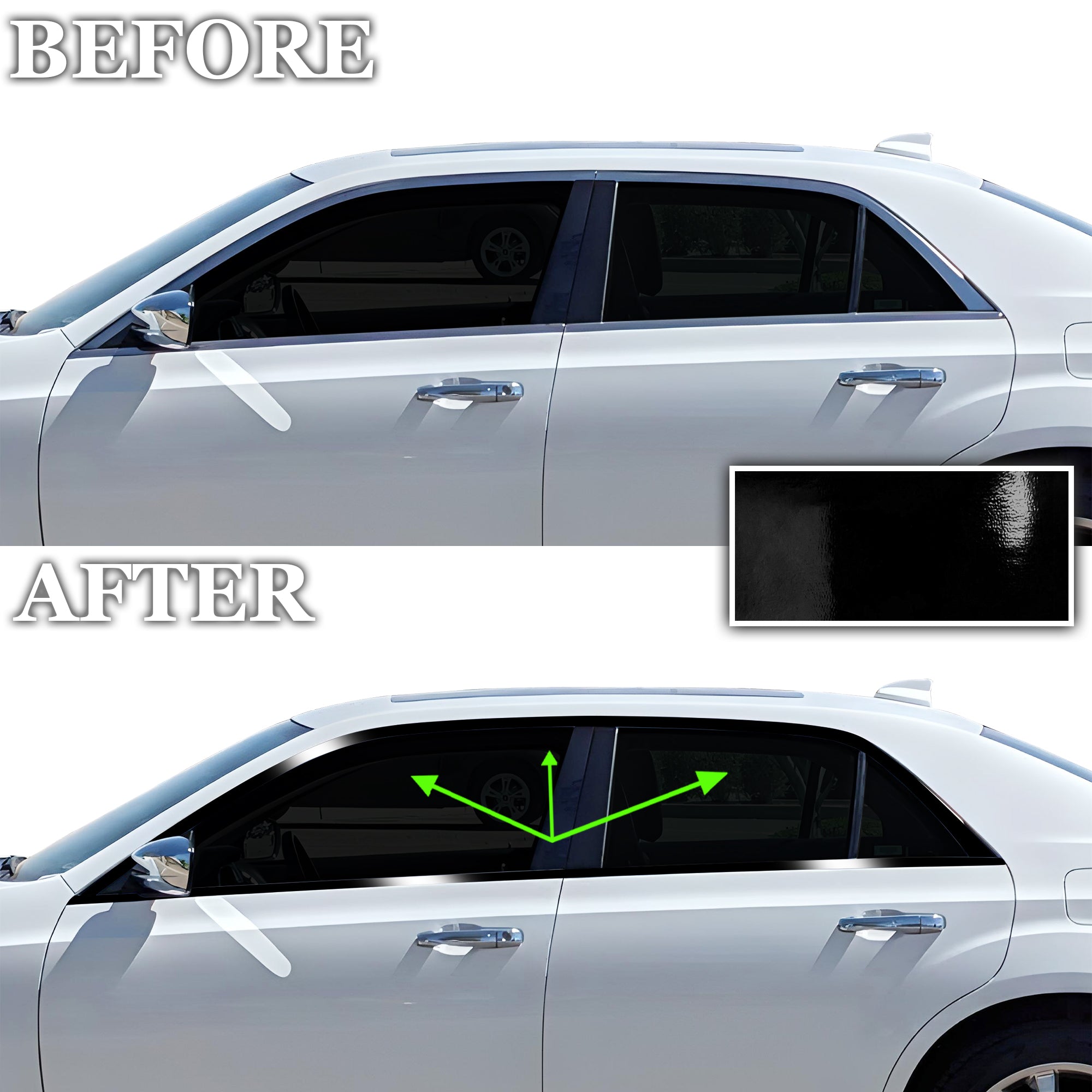 Vinyl Chrome Delete Sides Front Rear Bumper Trim Blackout Decal Stickers Overlay Film Fits Chrysler 300 2015 - 2023 - Bogar Tech Designs