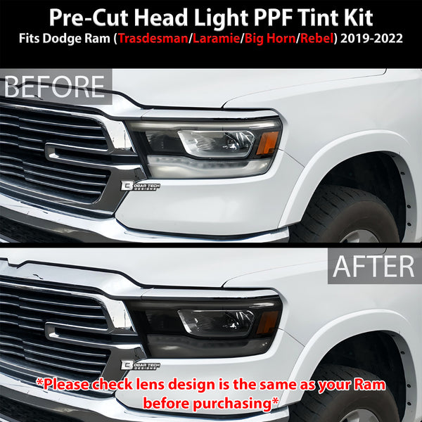 Full Headlight Taillight Precut Smoked PPF Tint Kit Film Overlay Fits Dodge Ram 2019 2020 2021 2022 2023