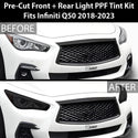 Full Headlight Taillight Precut Smoked PPF Tint Kit Film Overlay Fits Infiniti Q50 2018 2019 2020 2021 2022 2023