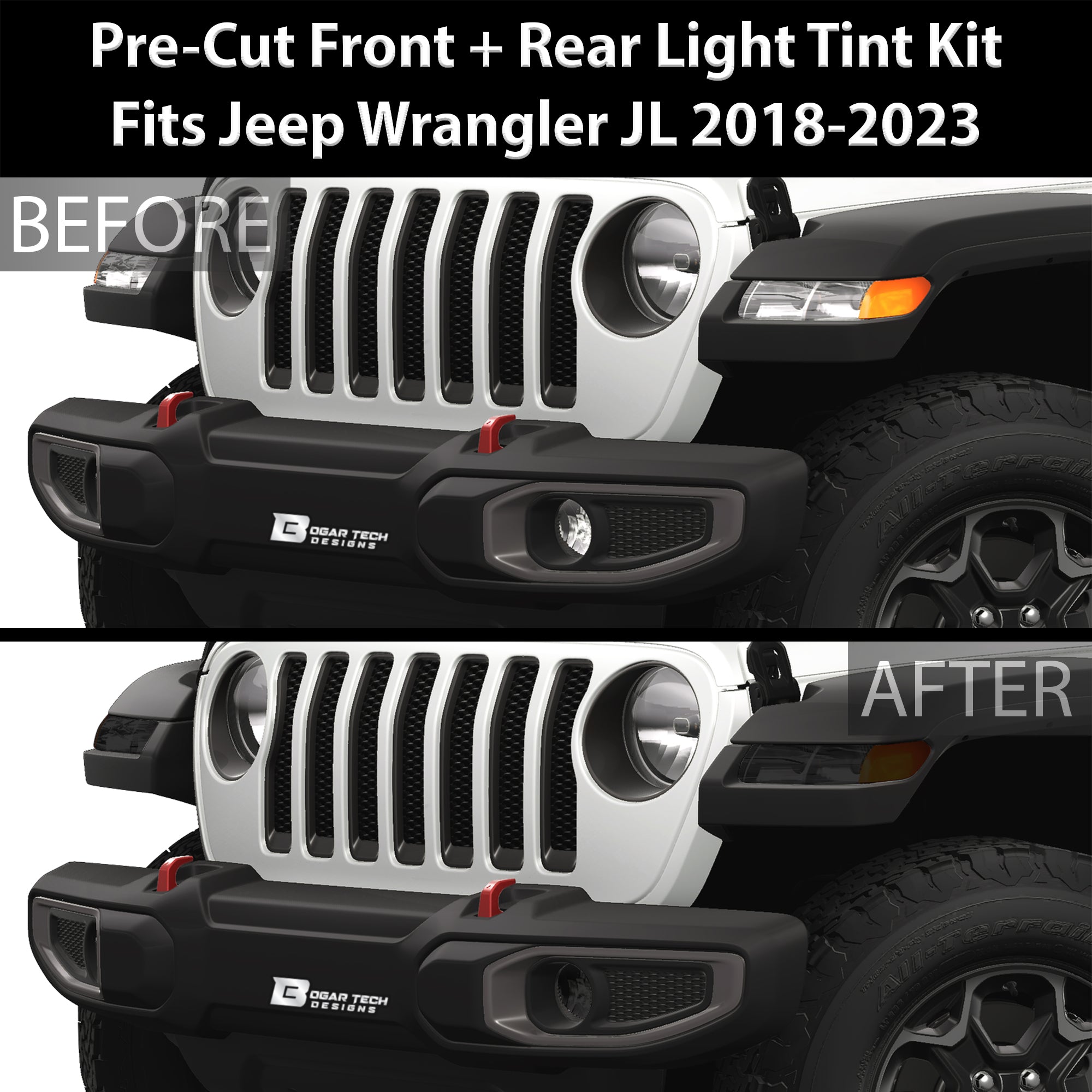 Amber Delete Taillight Precut Smoked PPF Tint Kit Film Overlay Fits Jeep Wrangler JL 2018 - 2025 - Bogar Tech Designs