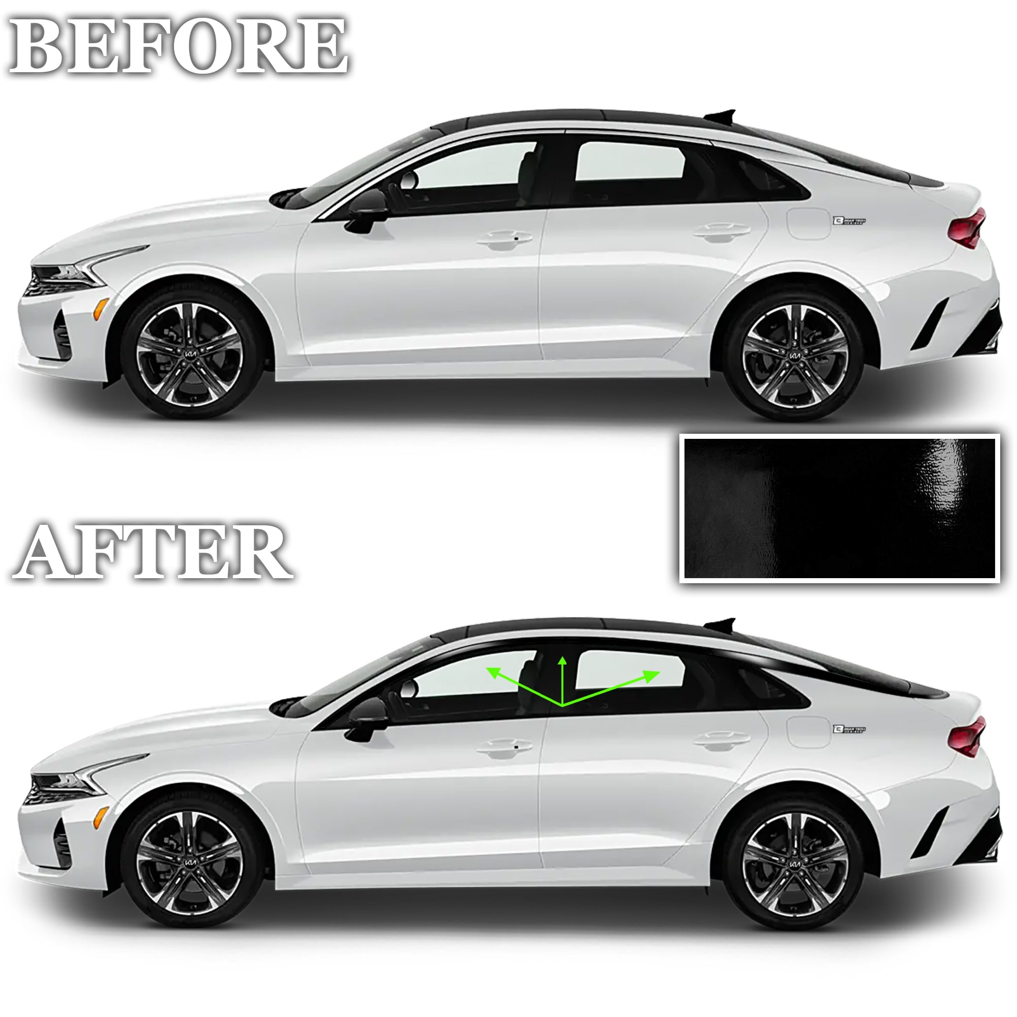 Window Vinyl Chrome Delete Trim Blackout Decal Stickers Overlay Film Fits Kia K5 2021 - 2025 - Bogar Tech Designs