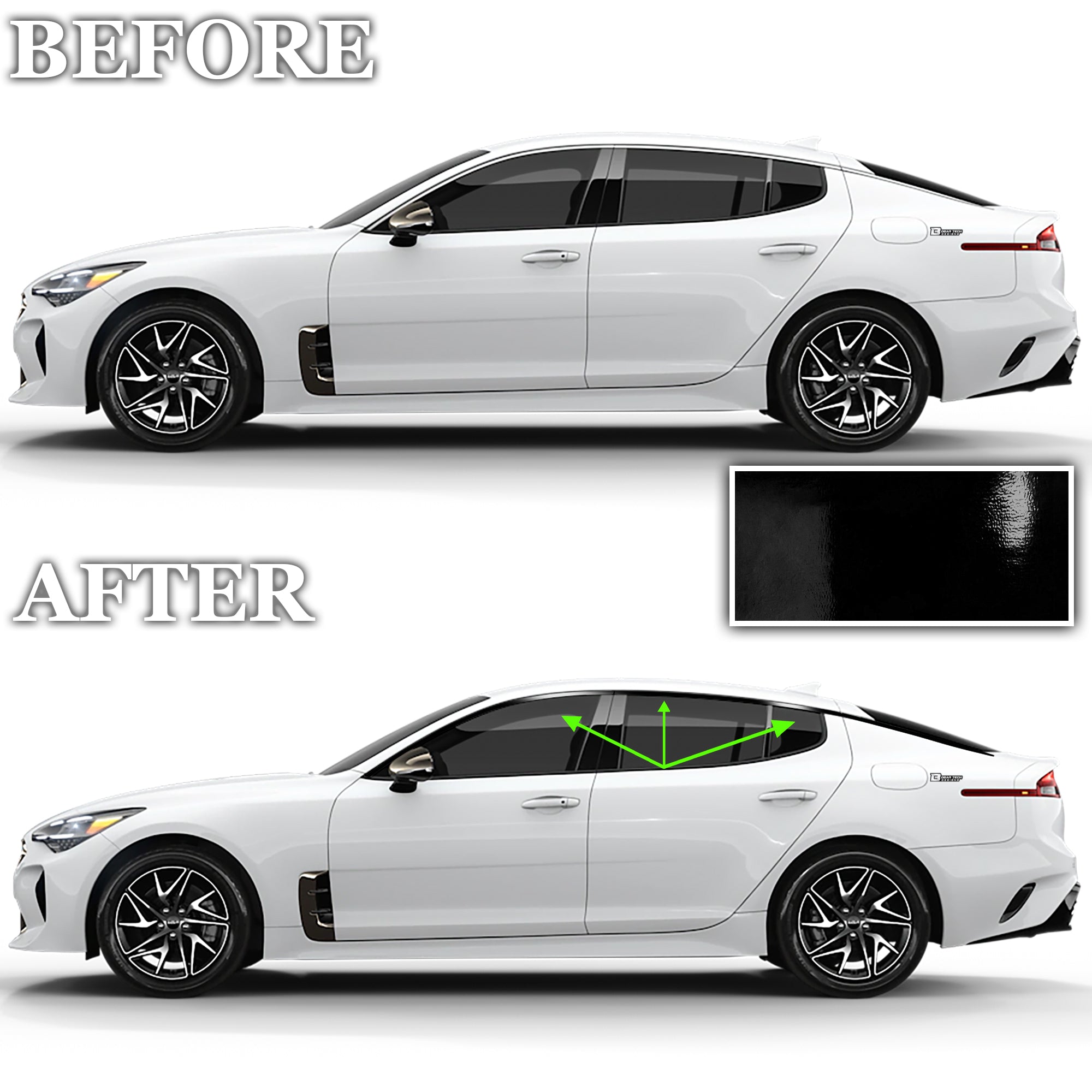 Window Vinyl Chrome Delete Trim Blackout Decal Stickers Overlay Film Fits Kia Stinger 2018 - 2023 - Bogar Tech Designs