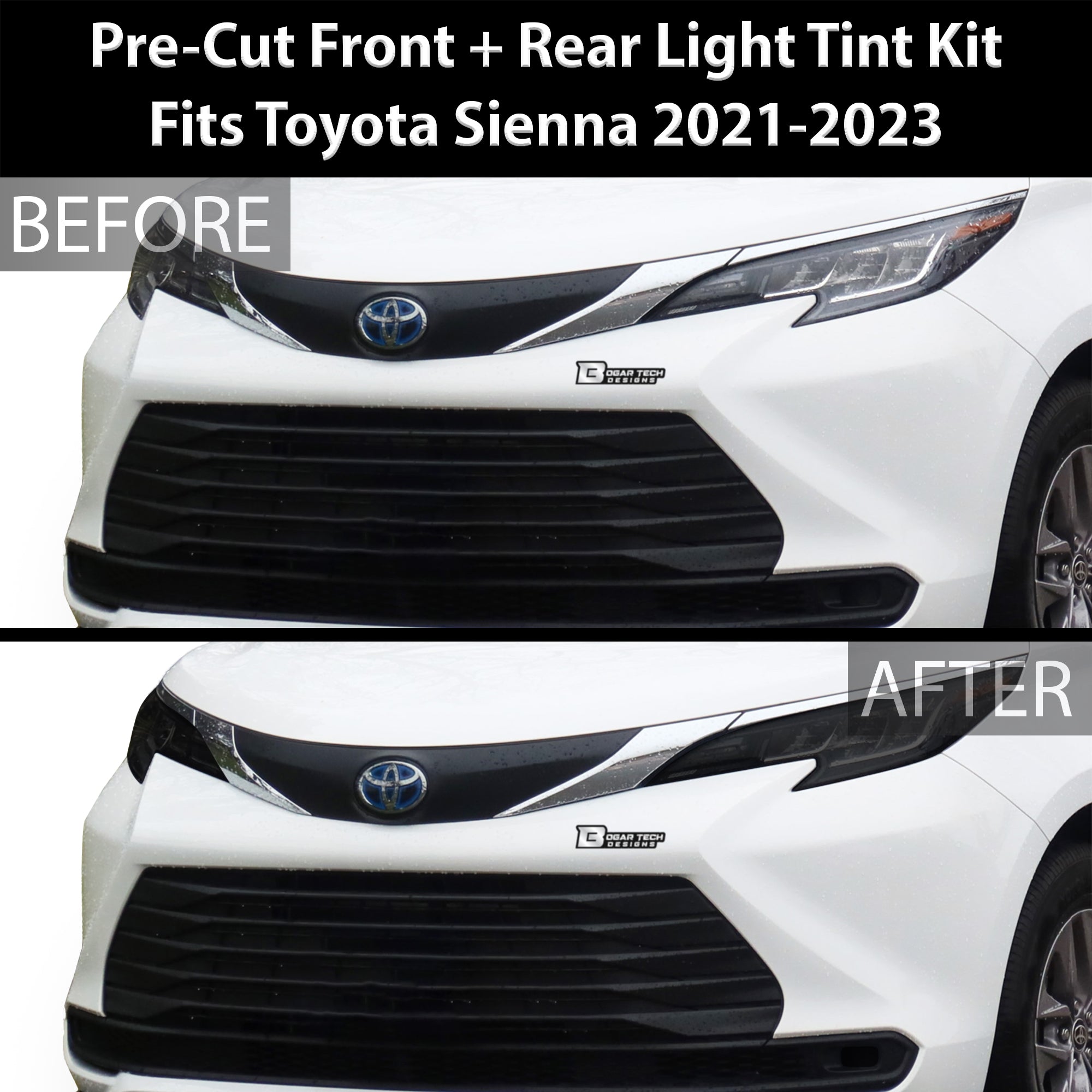 Full Headlight Taillight Precut Smoked PPF Tint Kit Film Overlay Fits Toyota Sienna 2021 - 2023 - Bogar Tech Designs