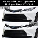 Full Headlight Taillight Precut Smoked PPF Tint Kit Film Overlay Fits Toyota Sienna 2021 2022 2023