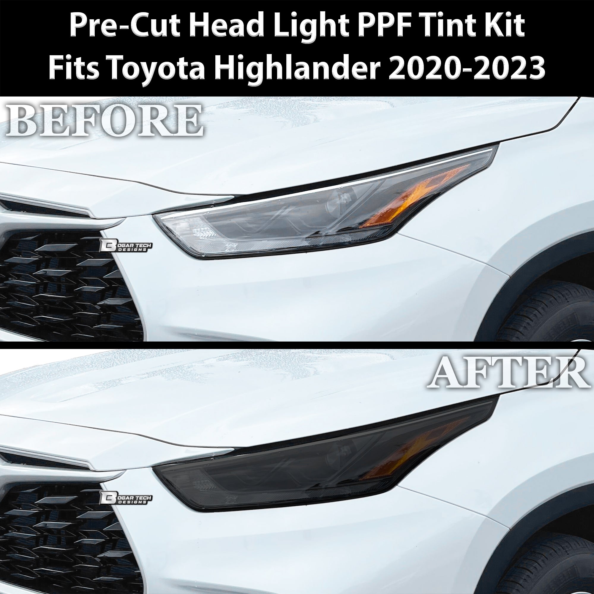 Full Headlight Taillight Precut Smoked PPF Tint Kit Film Overlay Fits Toyota Highlander 2020 - 2025 - Bogar Tech Designs