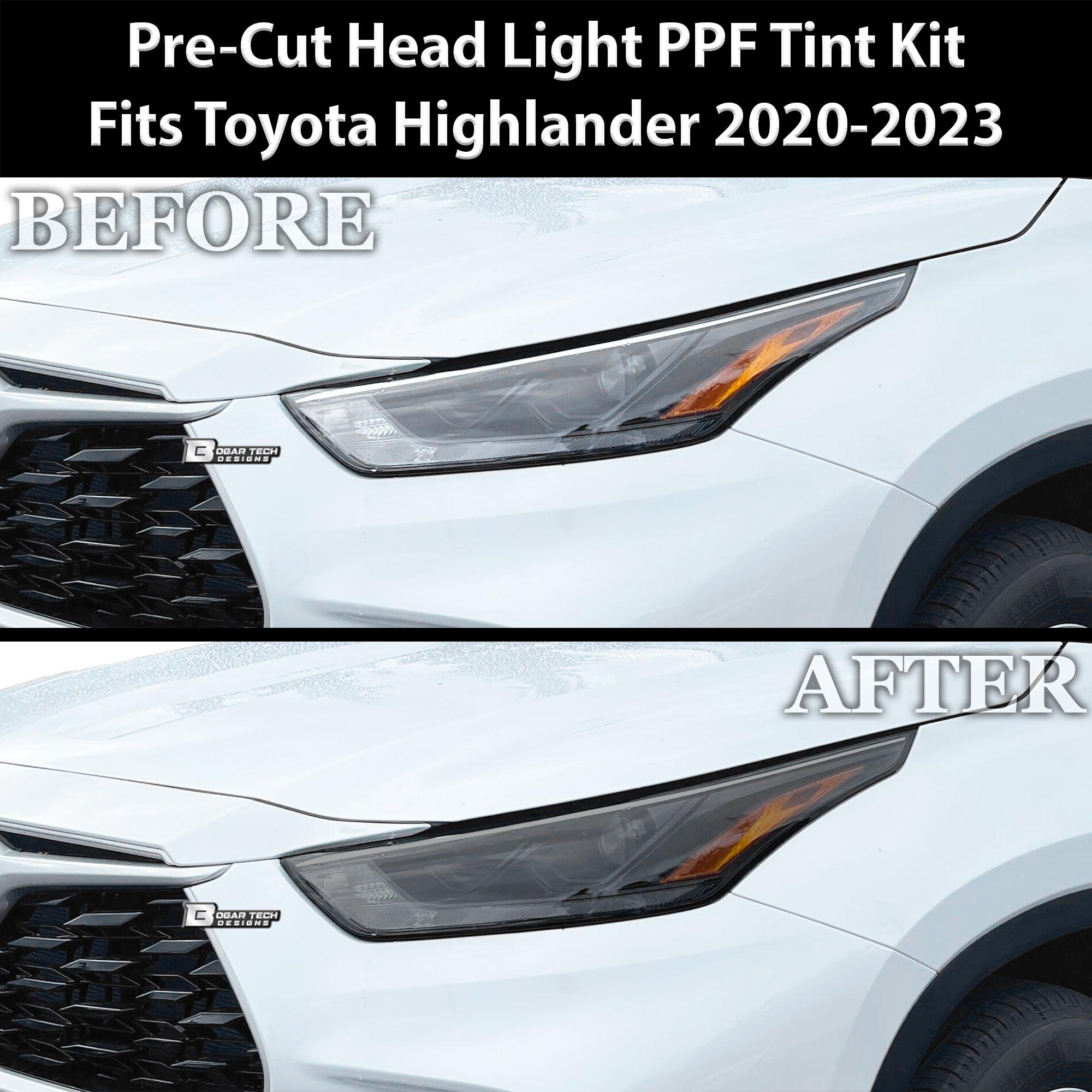 Full Headlight Taillight Precut Smoked PPF Tint Kit Film Overlay Fits Toyota Highlander 2020 - 2025 - Bogar Tech Designs