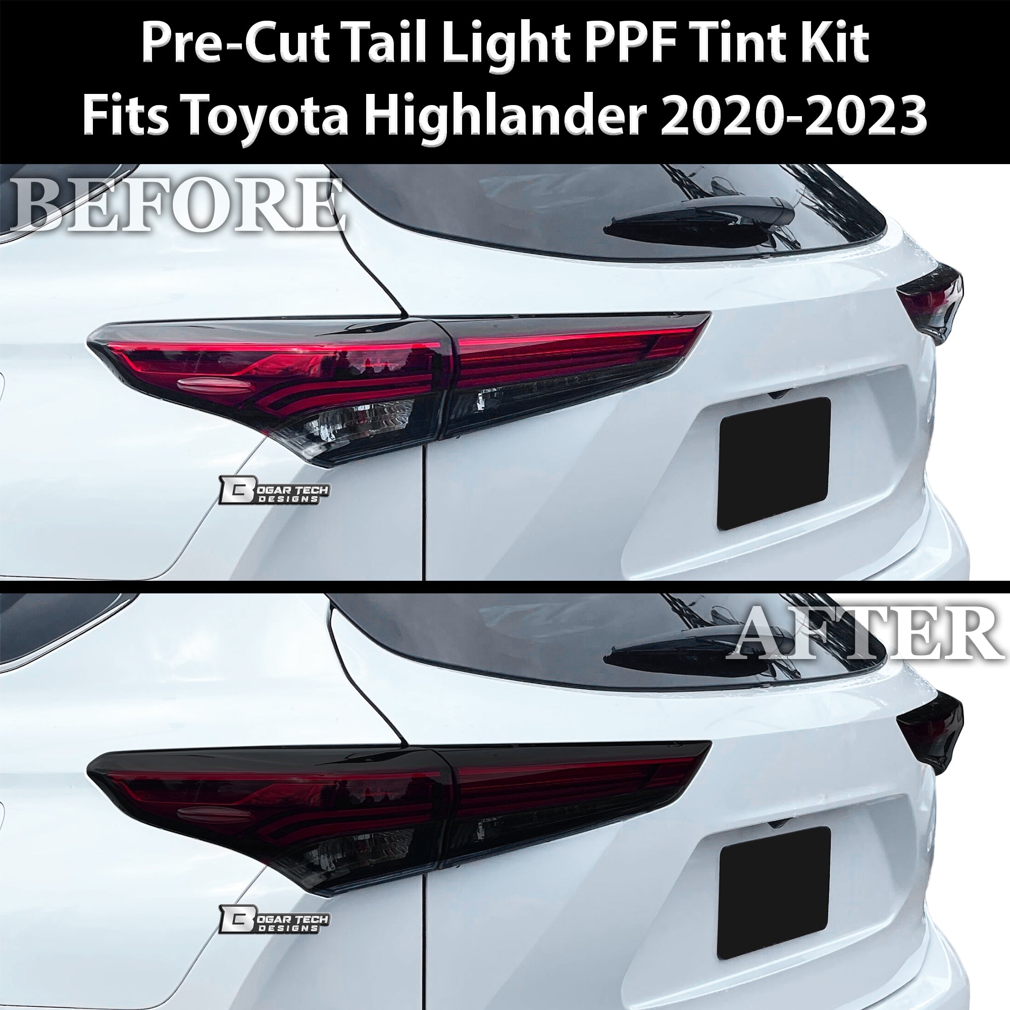 Full Headlight Taillight Precut Smoked PPF Tint Kit Film Overlay Fits Toyota Highlander 2020 - 2025 - Bogar Tech Designs
