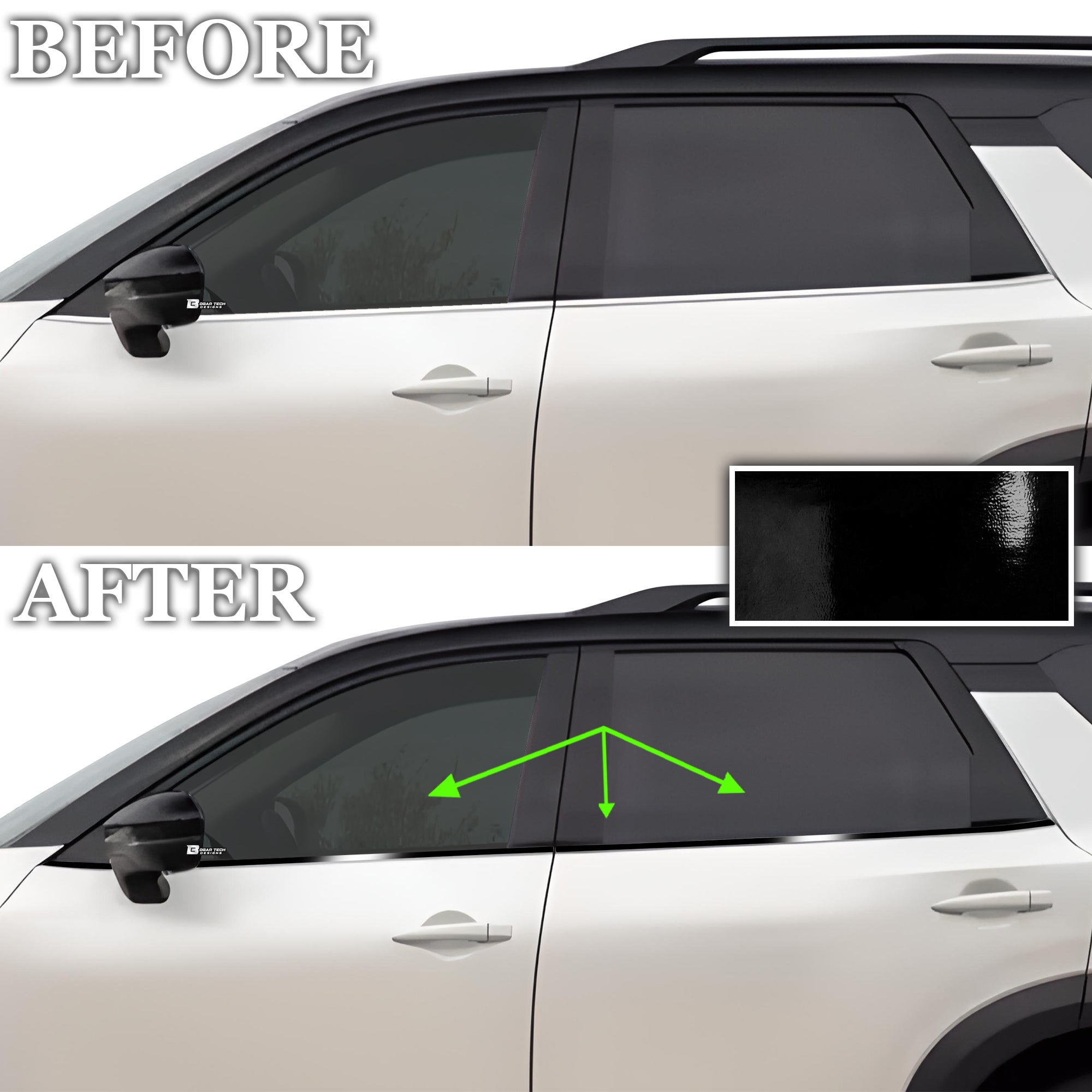Vinyl Chrome Delete Wheel Sides Front Bumper Trim Blackout Decal Stickers Overlay Film Fits Nissan Pathfinder 2022 - 2025 - Bogar Tech Designs