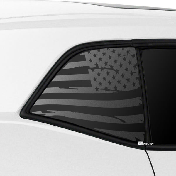 American Flag Quarter Window Decal for Quarter Window Distressed 2008-2023 – Precut Matte Black Vinyl
