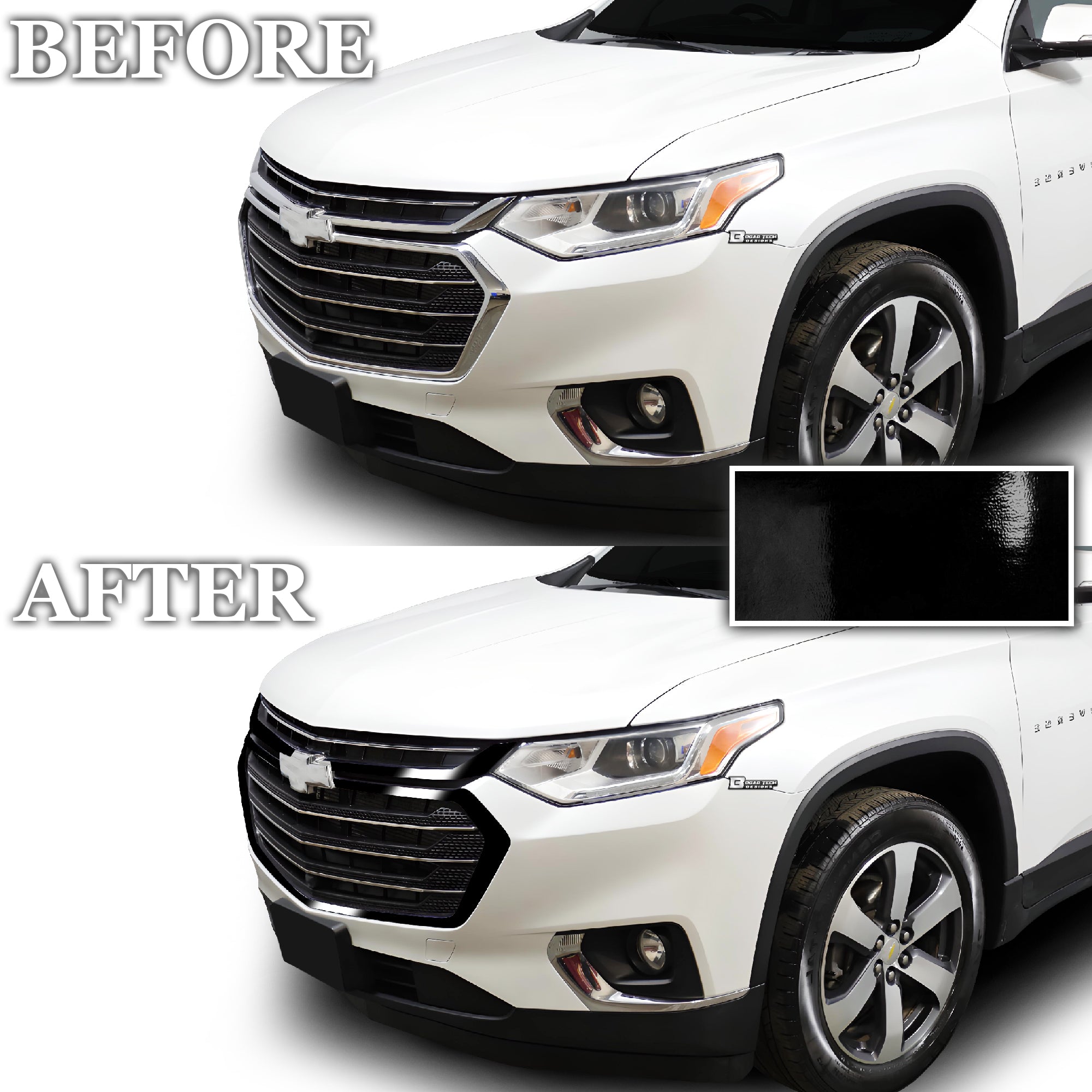 Vinyl Chrome Delete Sides Front Bumper Trim Blackout Decal Stickers Fits Chevy Traverse 2018 - 2023 - Bogar Tech Designs