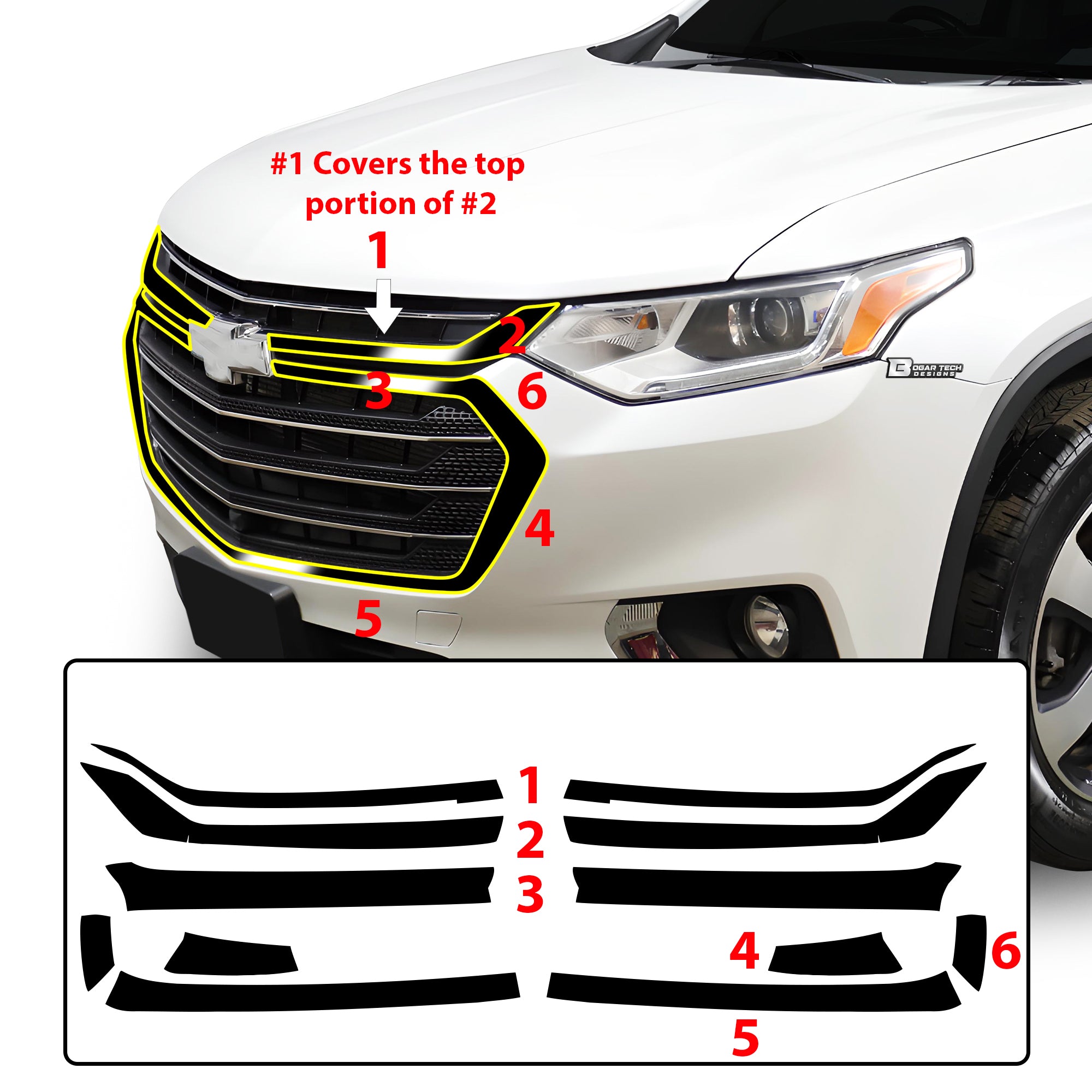 Vinyl Chrome Delete Sides Front Bumper Trim Blackout Decal Stickers Fits Chevy Traverse 2018 - 2023 - Bogar Tech Designs