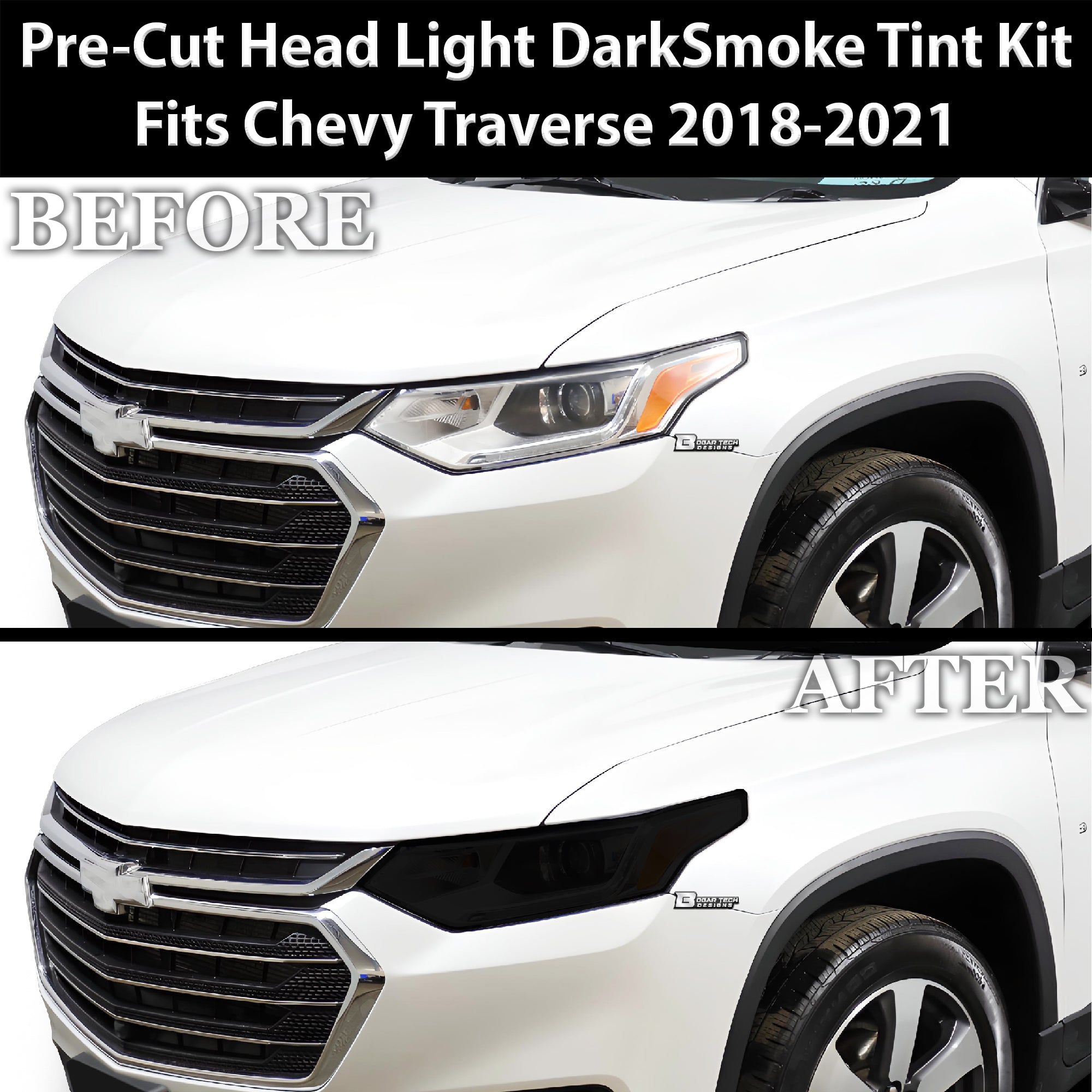 Full Headlight Taillight Precut Smoked PPF Tint Kit Film Overlay Fits Chevy Traverse 2018 - 2021 - Bogar Tech Designs