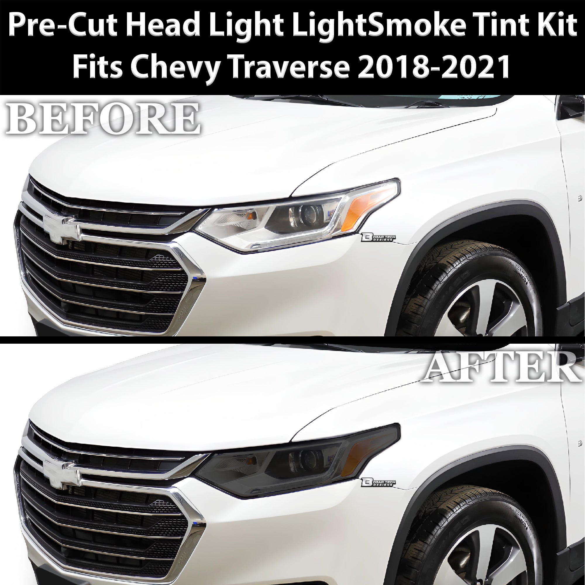 Full Headlight Taillight Precut Smoked PPF Tint Kit Film Overlay Fits Chevy Traverse 2018 - 2021 - Bogar Tech Designs