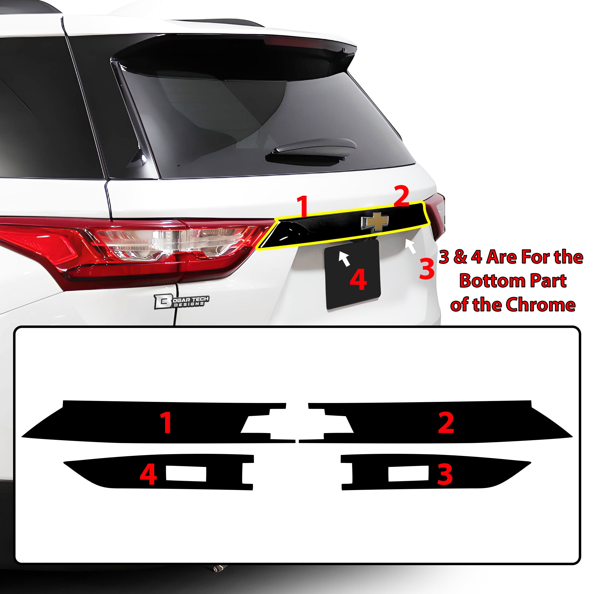 Vinyl Chrome Delete Sides Front Bumper Trim Blackout Decal Stickers Fits Chevy Traverse 2018 - 2023 - Bogar Tech Designs