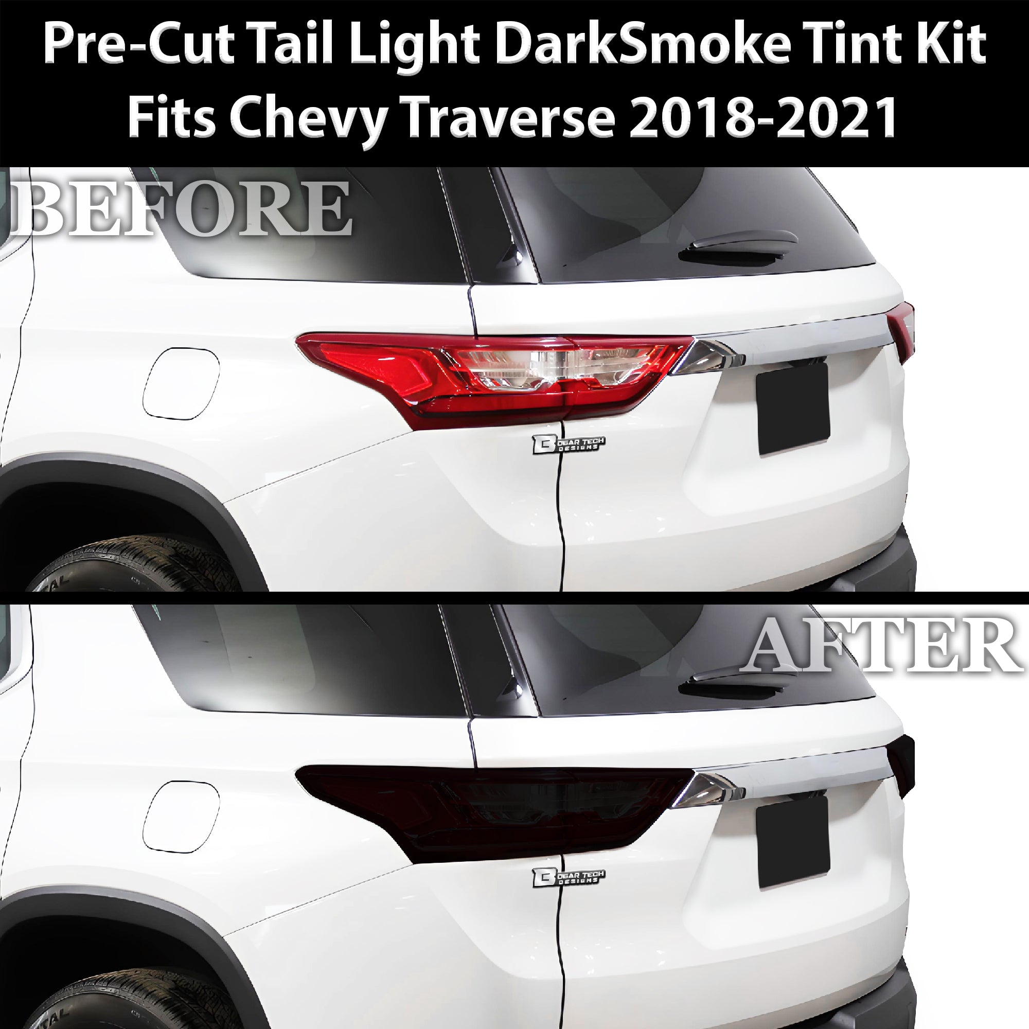Full Headlight Taillight Precut Smoked PPF Tint Kit Film Overlay Fits Chevy Traverse 2018 - 2021 - Bogar Tech Designs