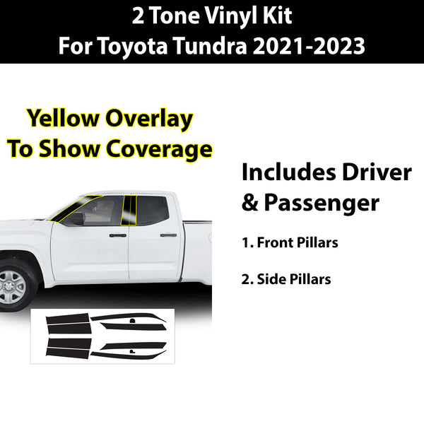 Two 2 Tone Pillar Cover Blackout Vinyl Decal Sticker Overlay Film Fits Toyota Tundra 2022 2023