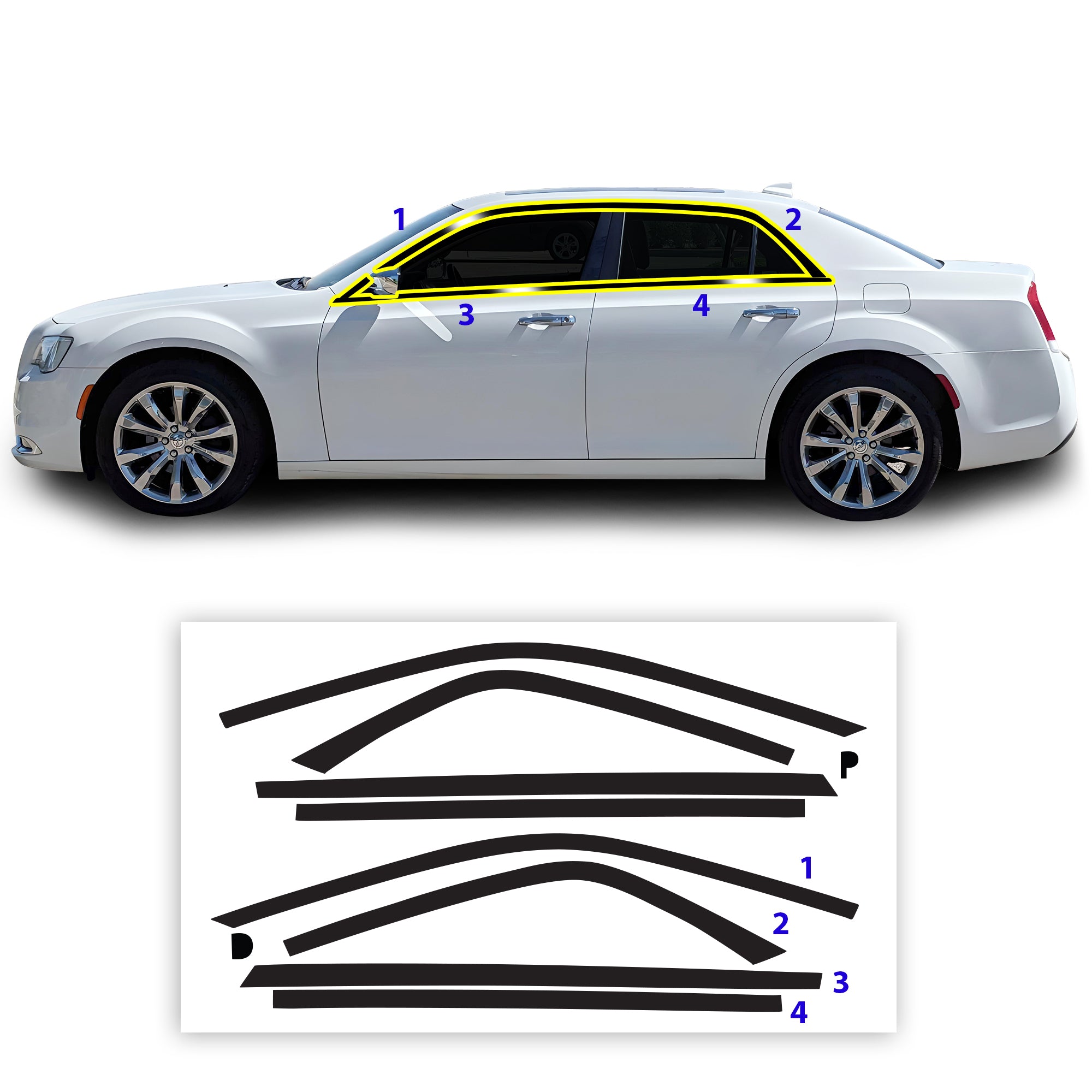 Vinyl Chrome Delete Sides Front Rear Bumper Trim Blackout Decal Stickers Overlay Film Fits Chrysler 300 2015 - 2023 - Bogar Tech Designs