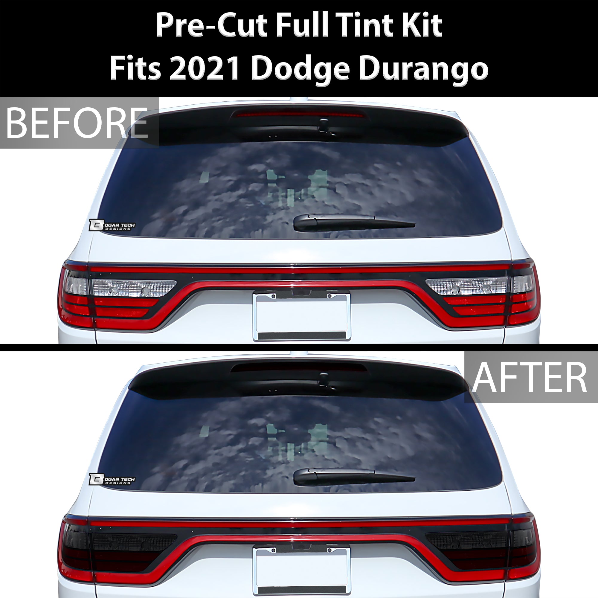 Tinted Racetrack Fog Light Taillight Third Brake Light Sidemarker Overlay Tint Film Fits Dodge Durango 2014 - 2025 - Bogar Tech Designs