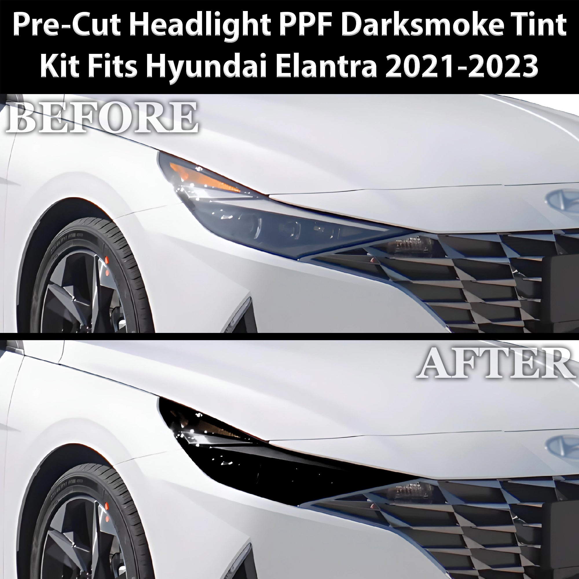 Full Headlight Taillight Precut Smoked PPF Tint Kit Film Overlay Fits Hyundai Elantra 2021 - 2025 - Bogar Tech Designs