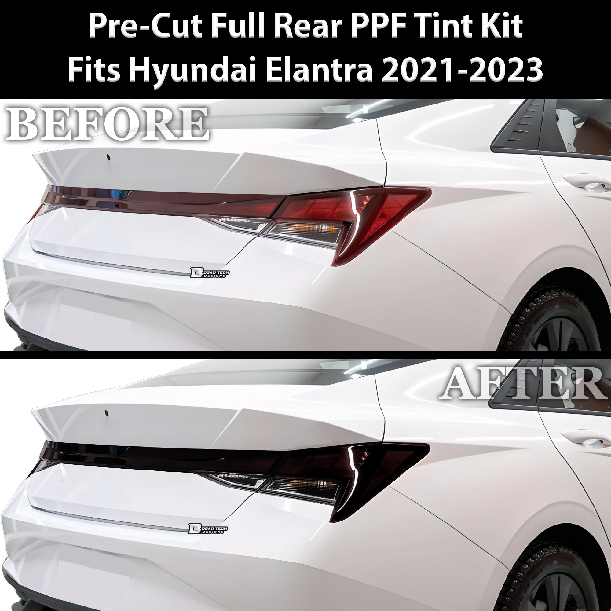 Full Headlight Taillight Precut Smoked PPF Tint Kit Film Overlay Fits Hyundai Elantra 2021 - 2025 - Bogar Tech Designs