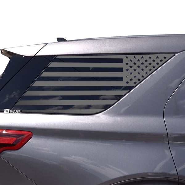 American Flag Quarter Window Decal for Ford Explorer 2020-2027 – Precut Matte Black Vinyl