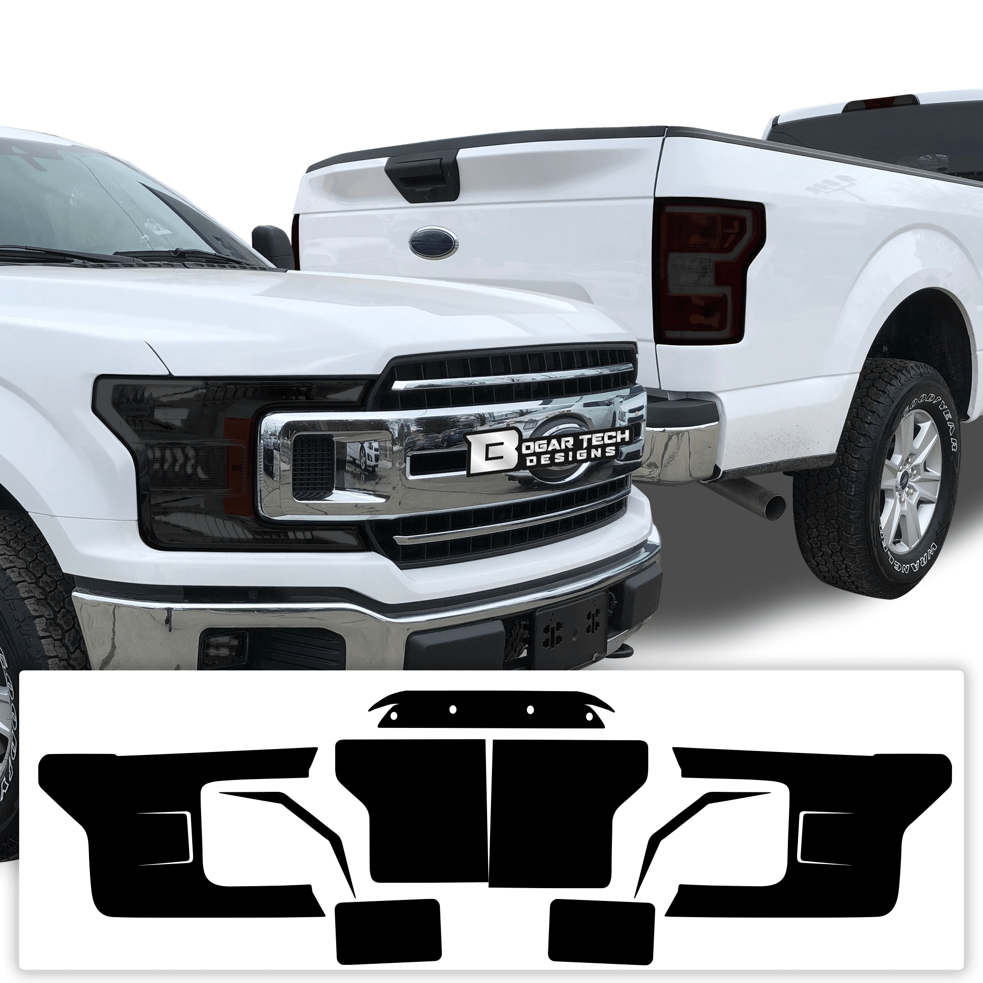 Complete Full Headlight Taillight Precut Film Overlay Tint Kit Fits Ford F150 2018 - 2020 - Bogar Tech Designs